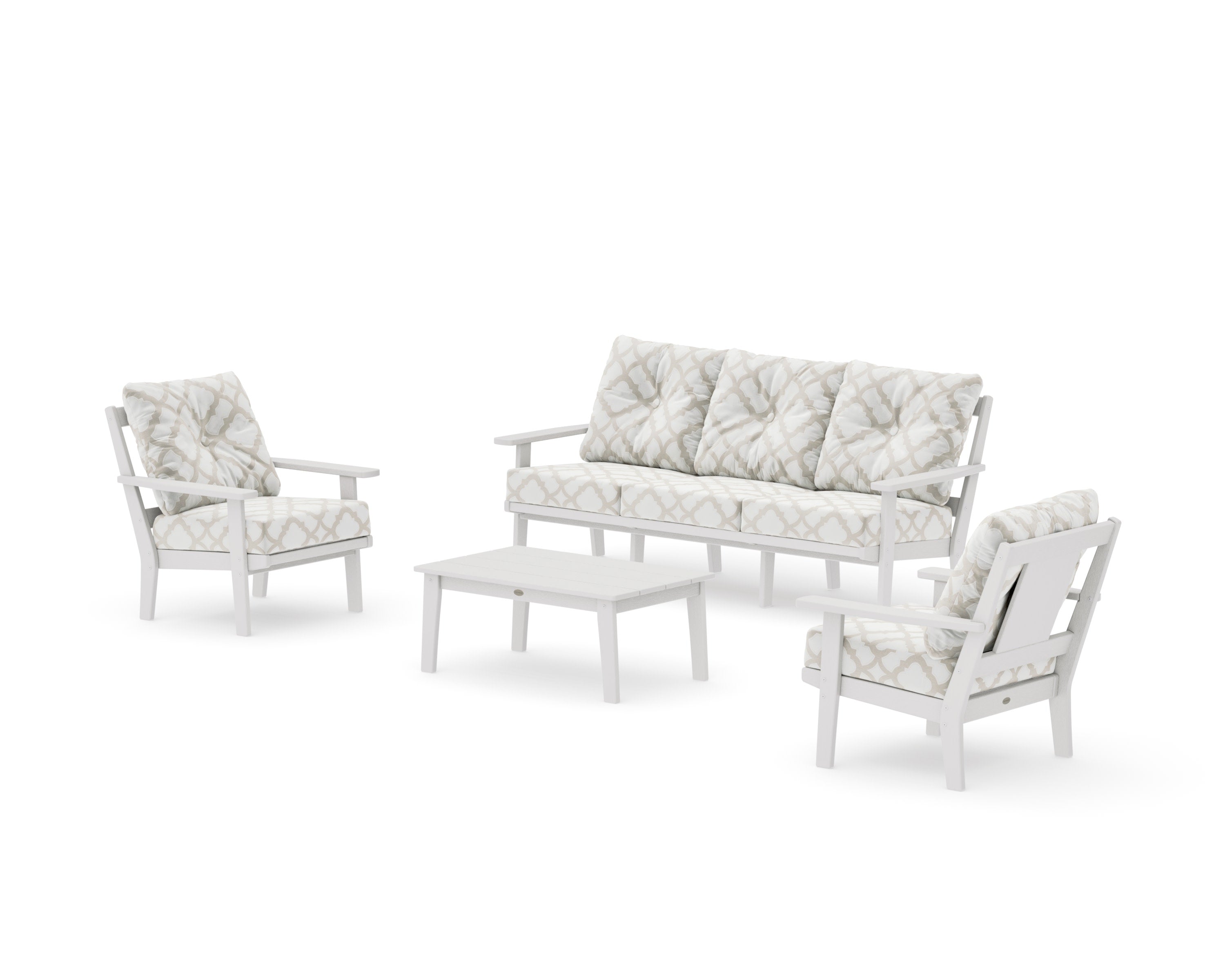 Prairie 4-Piece Deep Seating Set with Sofa in Vintage White / Trellis Dune Burlap