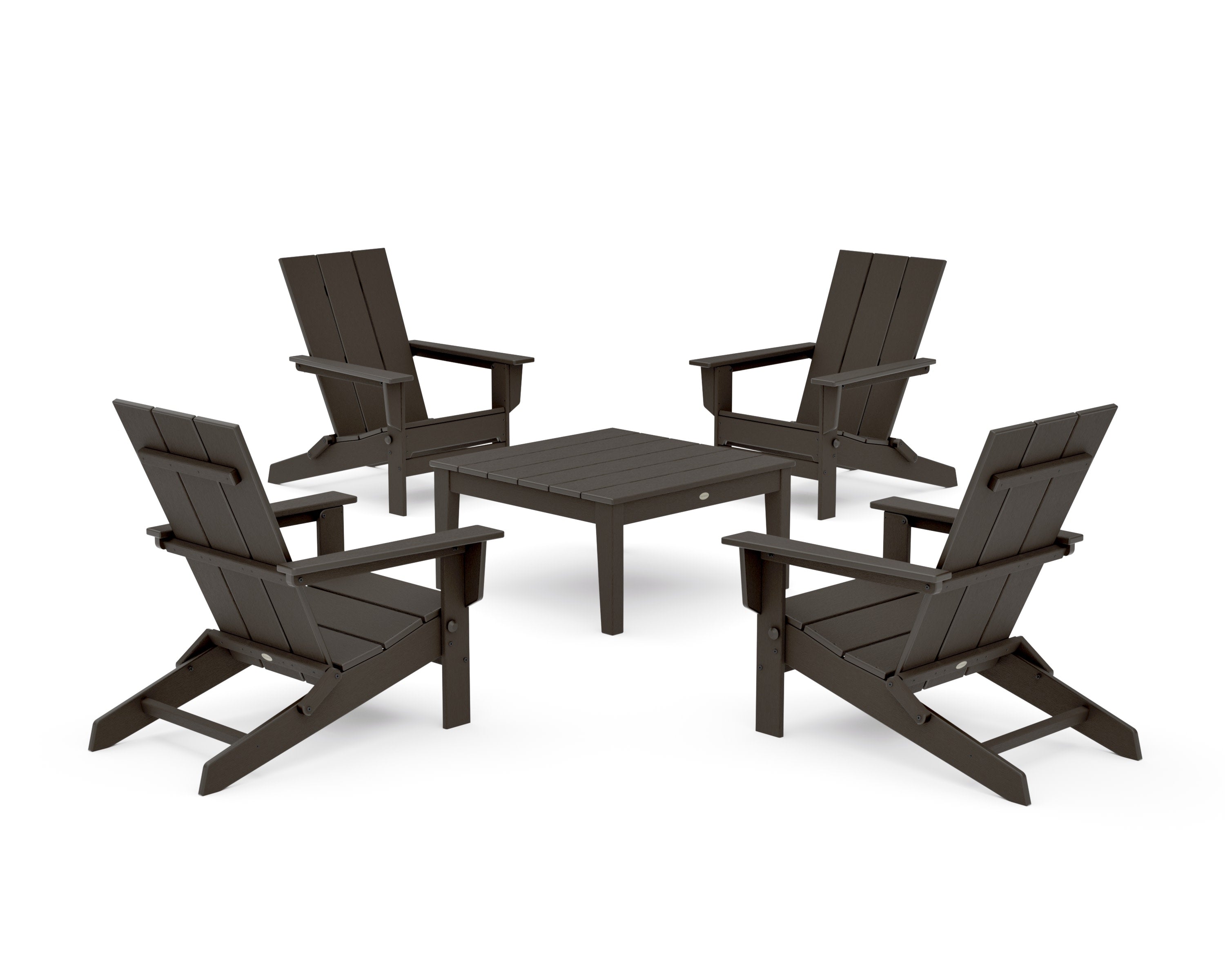 5-Piece Modern Studio Folding Adirondack Chair Conversation Group in Vintage Coffee