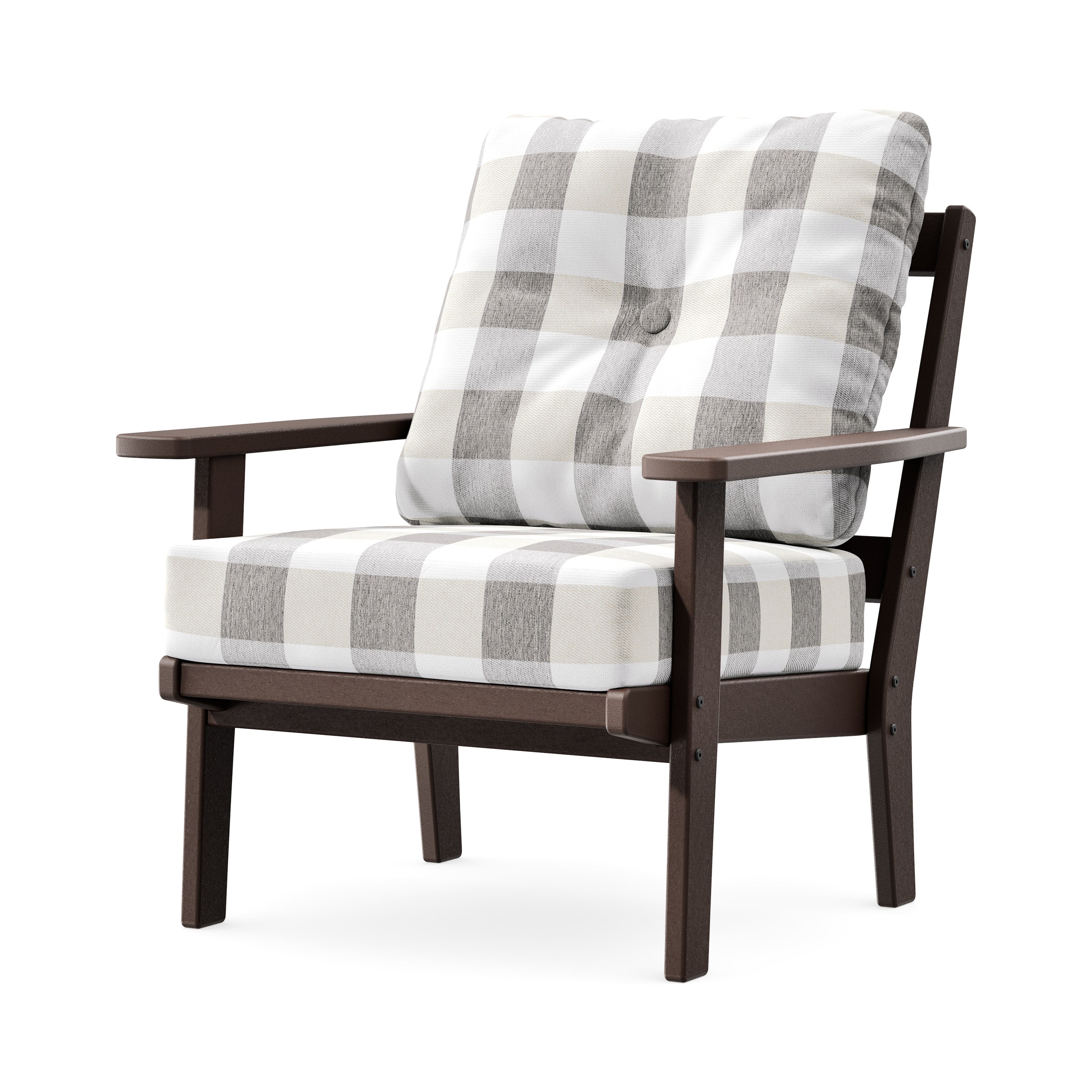 Prairie Deep Seating Chair in Mahogany / Buffalo Plaid Grey Mist