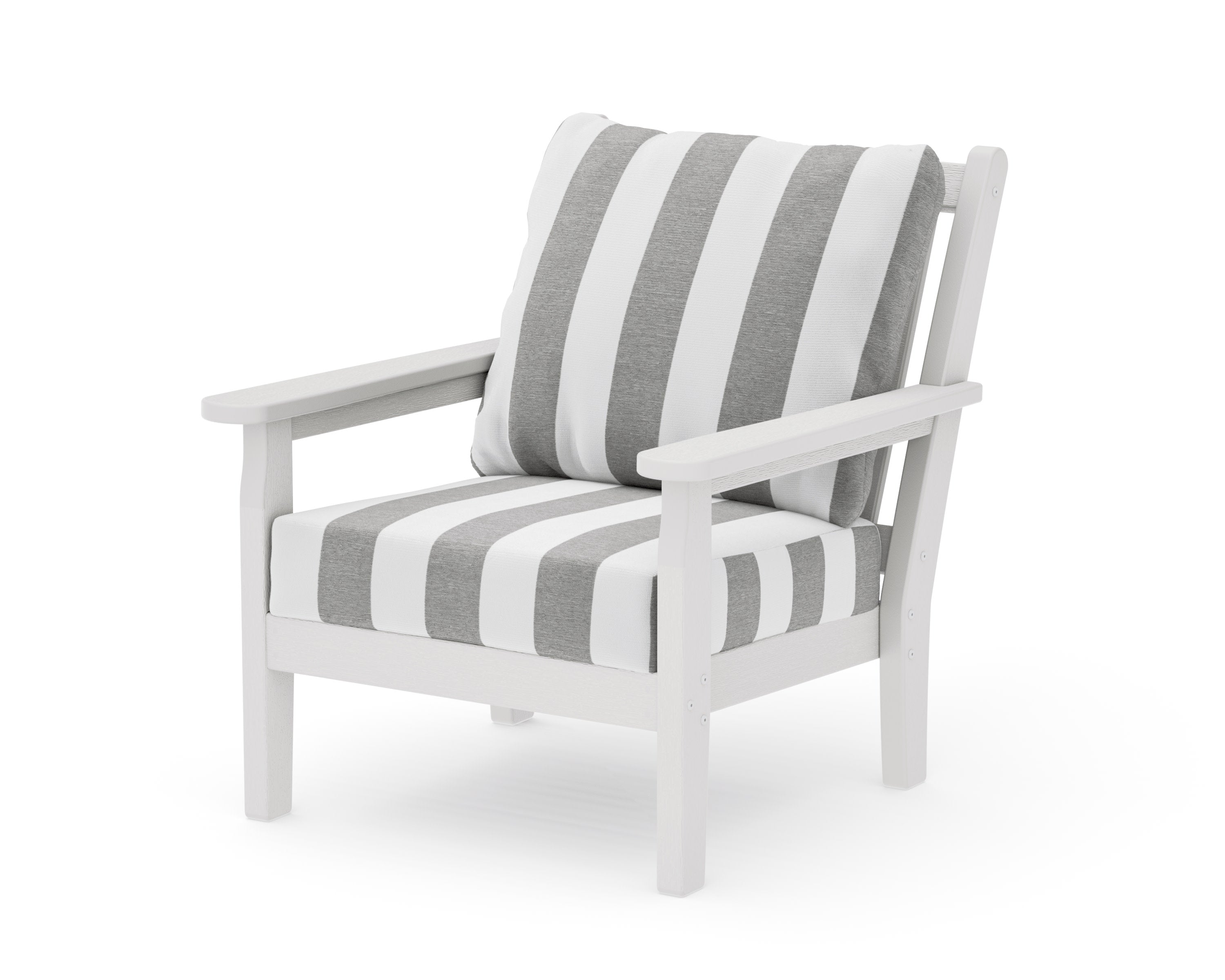 Chippendale Deep Seating Chair in Vintage White / Cabana Stripe Grey Mist