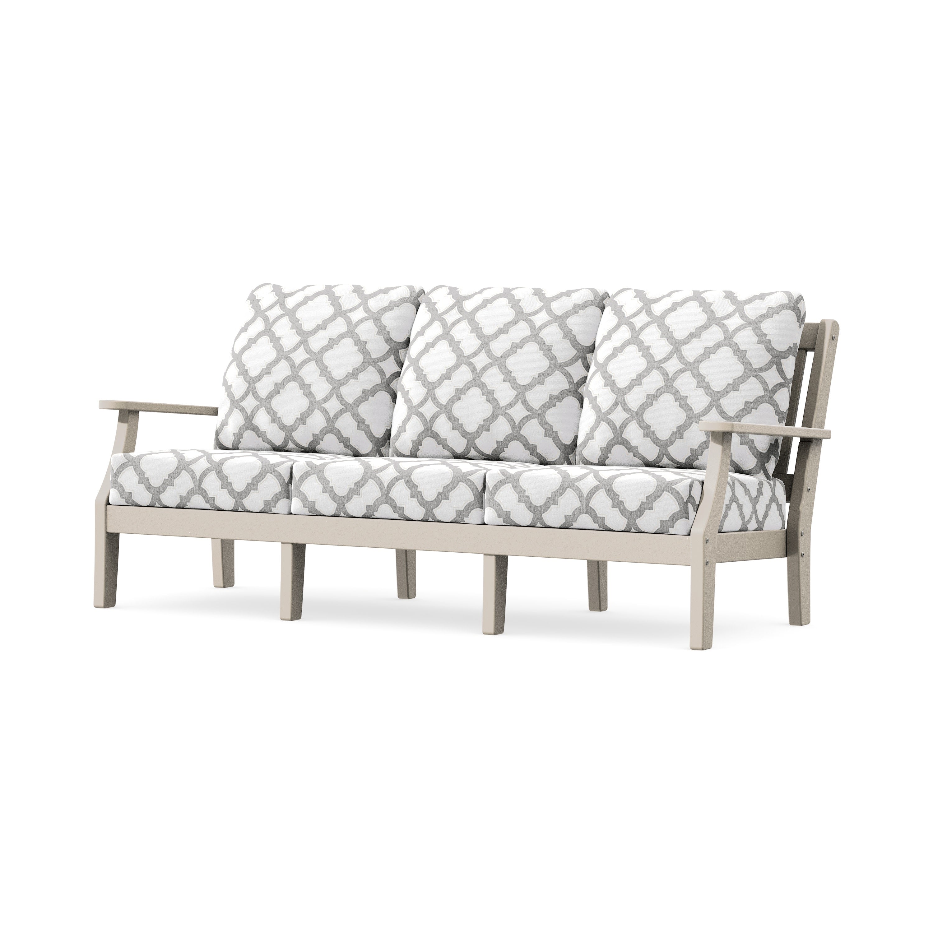 Chinoiserie Deep Seating Sofa in Sand / Trellis Grey Mist