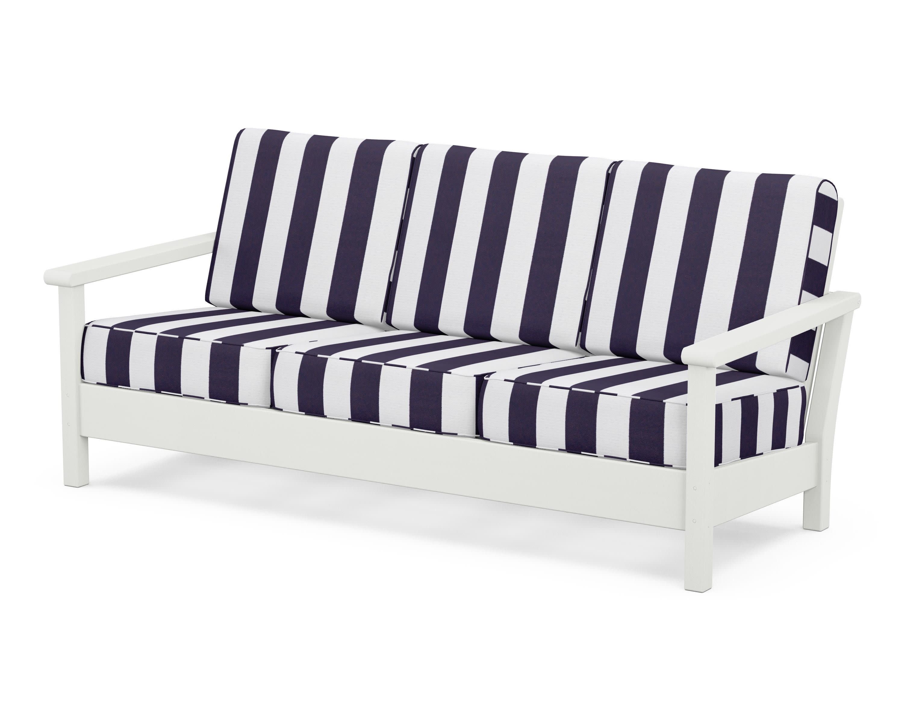 Harbour Deep Seating Sofa in Vintage White / Cabana Stripe Navy