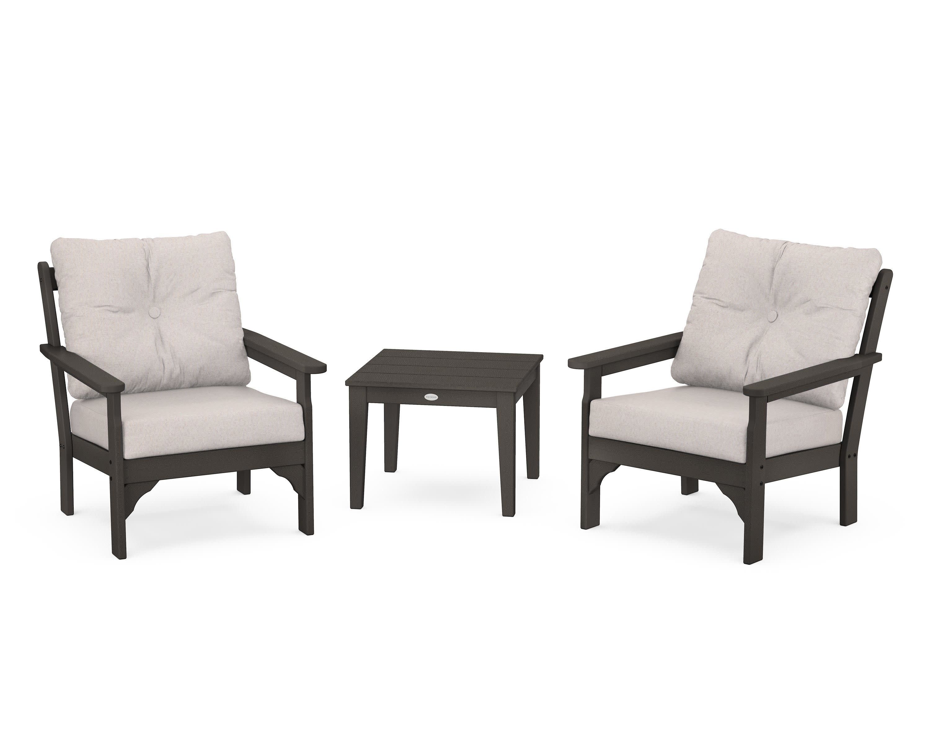 Vineyard 3-Piece Deep Seating Set in Vintage Coffee / Dune Burlap