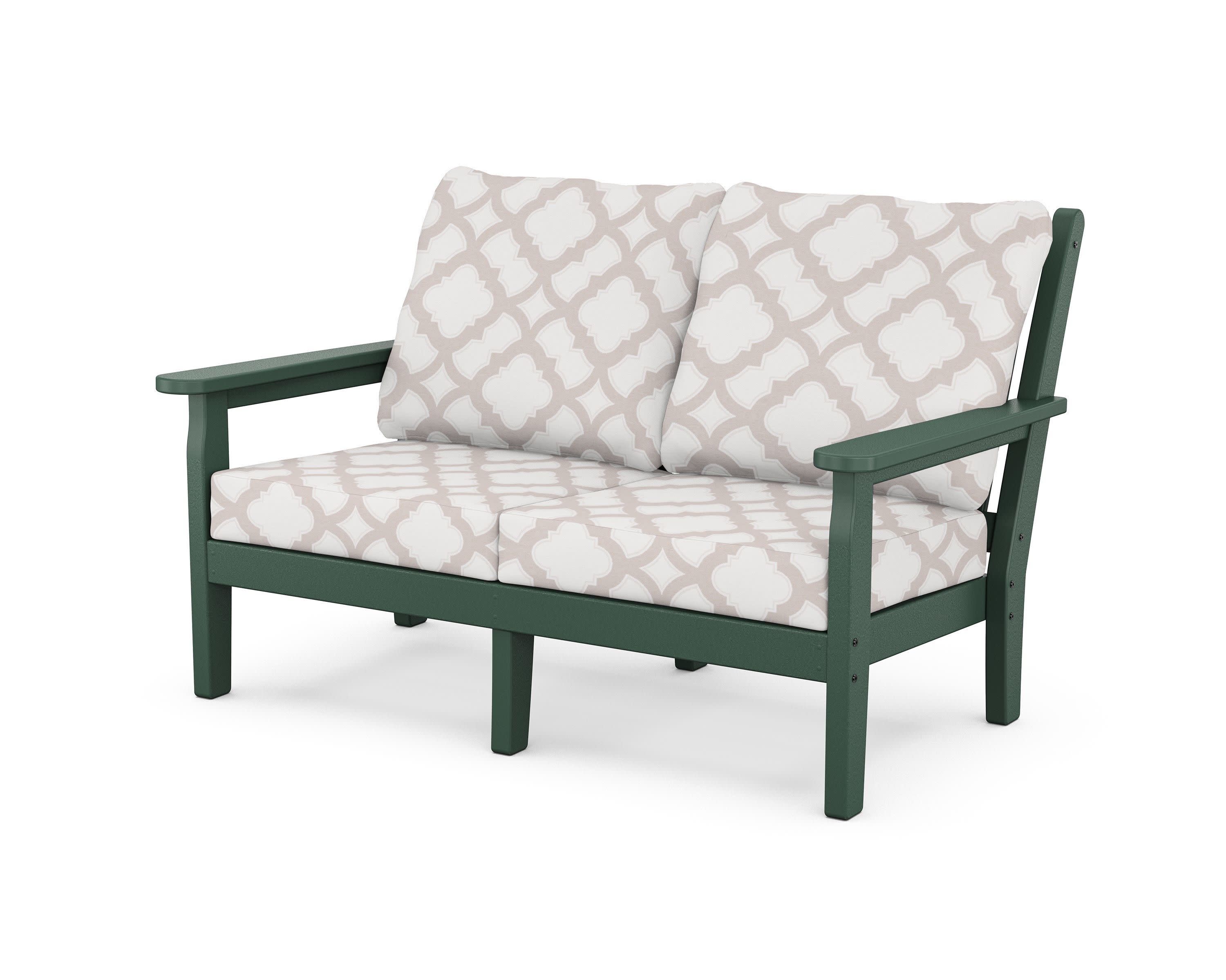 Chippendale Deep Seating Loveseat in Green / Trellis Dune Burlap