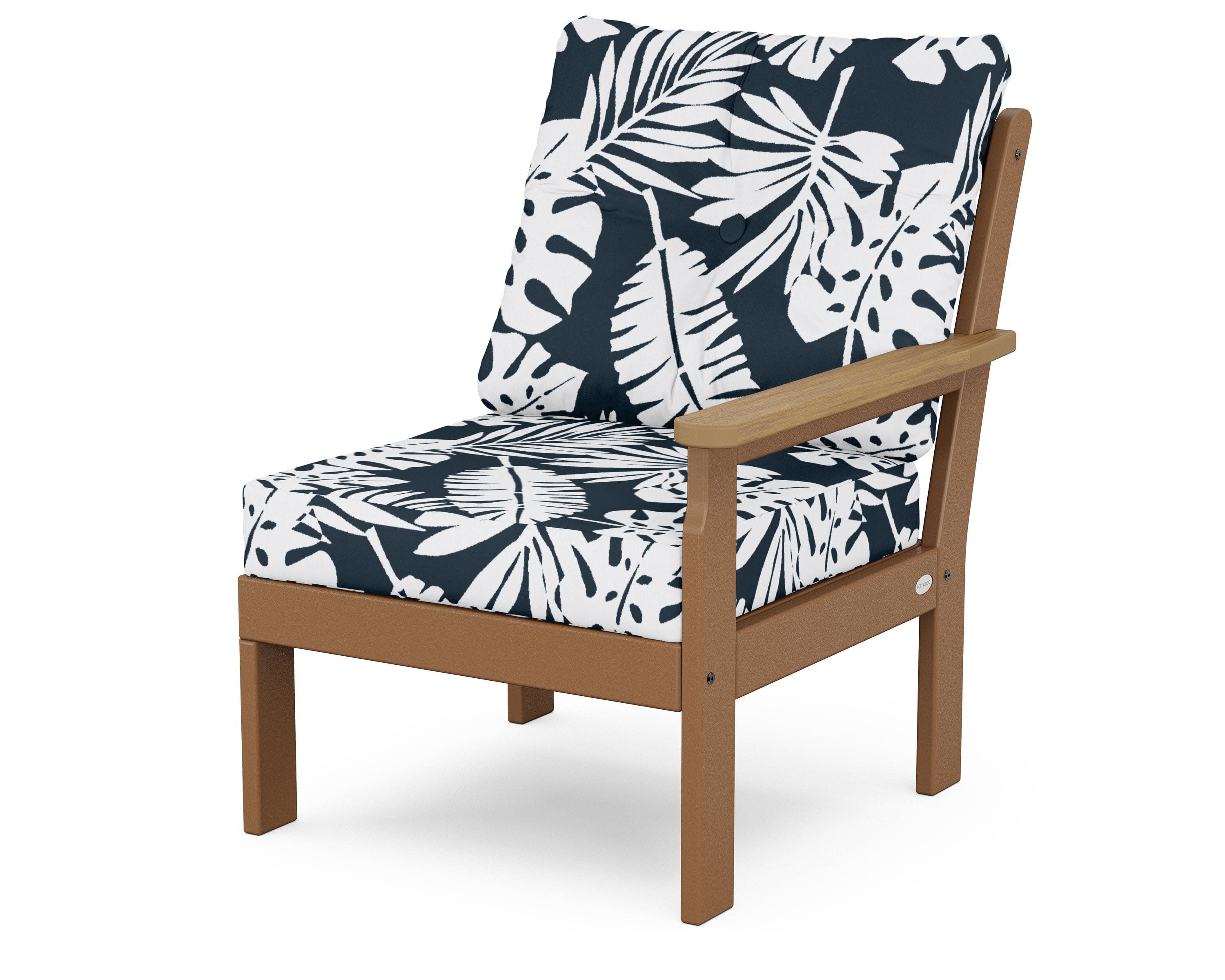 Vineyard Modular Right Arm Chair in Teak / Natural / Leaf Marine Indigo