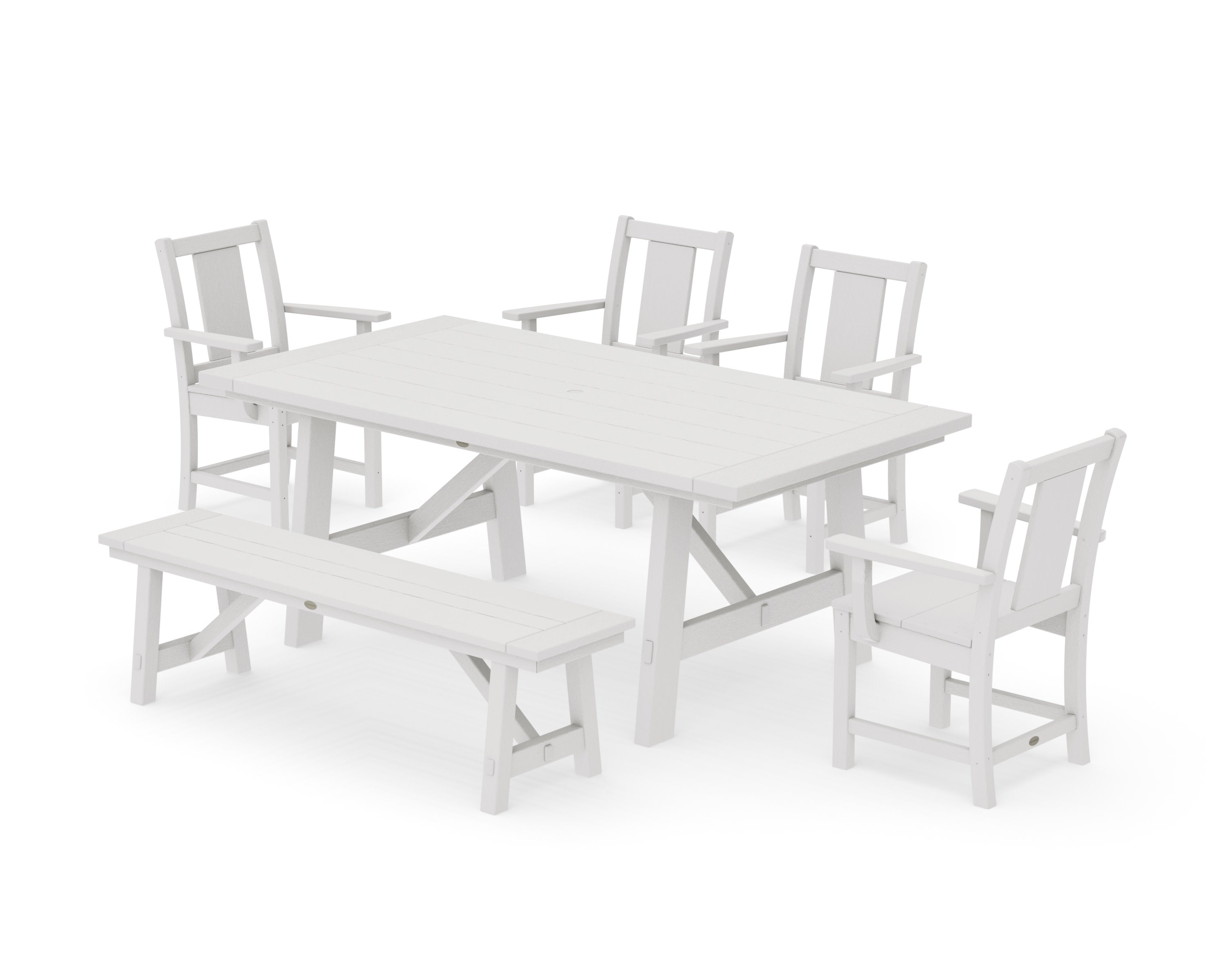 Prairie 6-Piece Rustic Farmhouse Dining Set with Bench in Vintage White