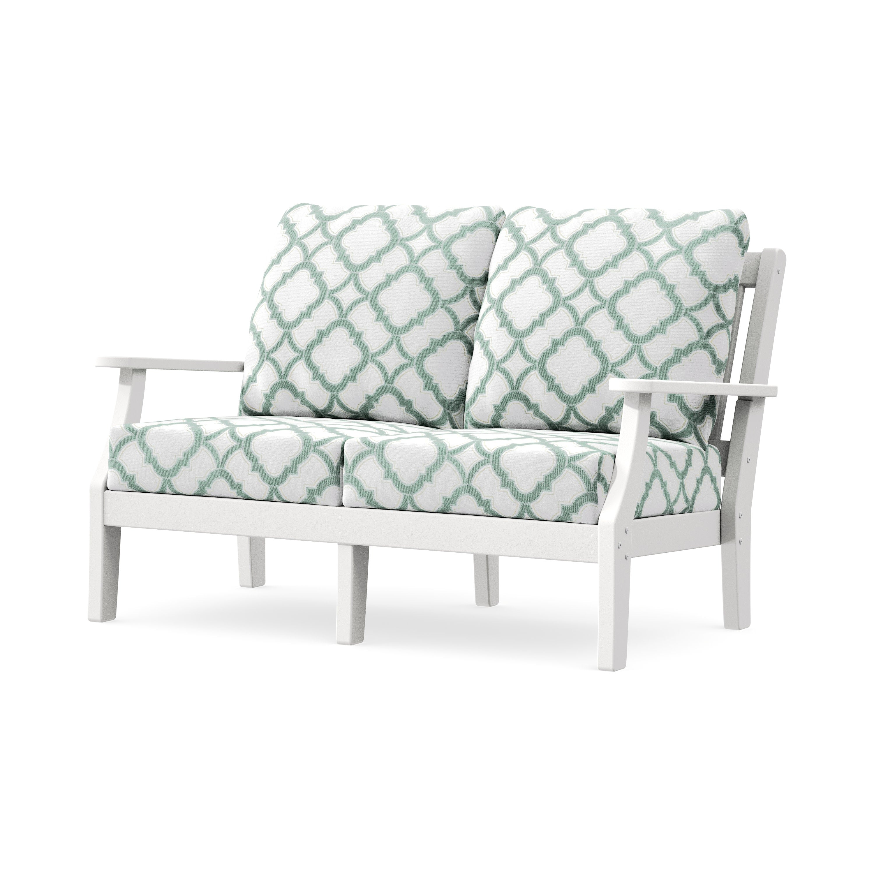 Chinoiserie Deep Seating Loveseat in White / Trellis Glacier Spa