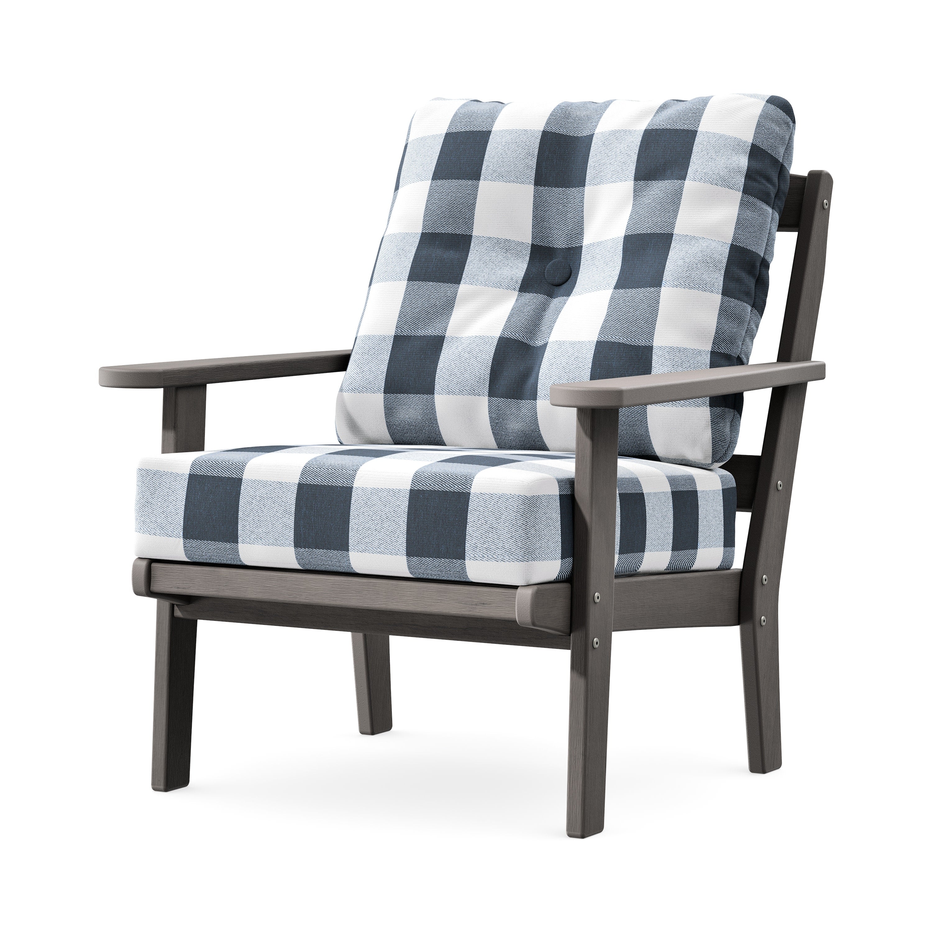 Mission Deep Seating Chair in Driftwood / Buffalo Plaid Marine Indigo