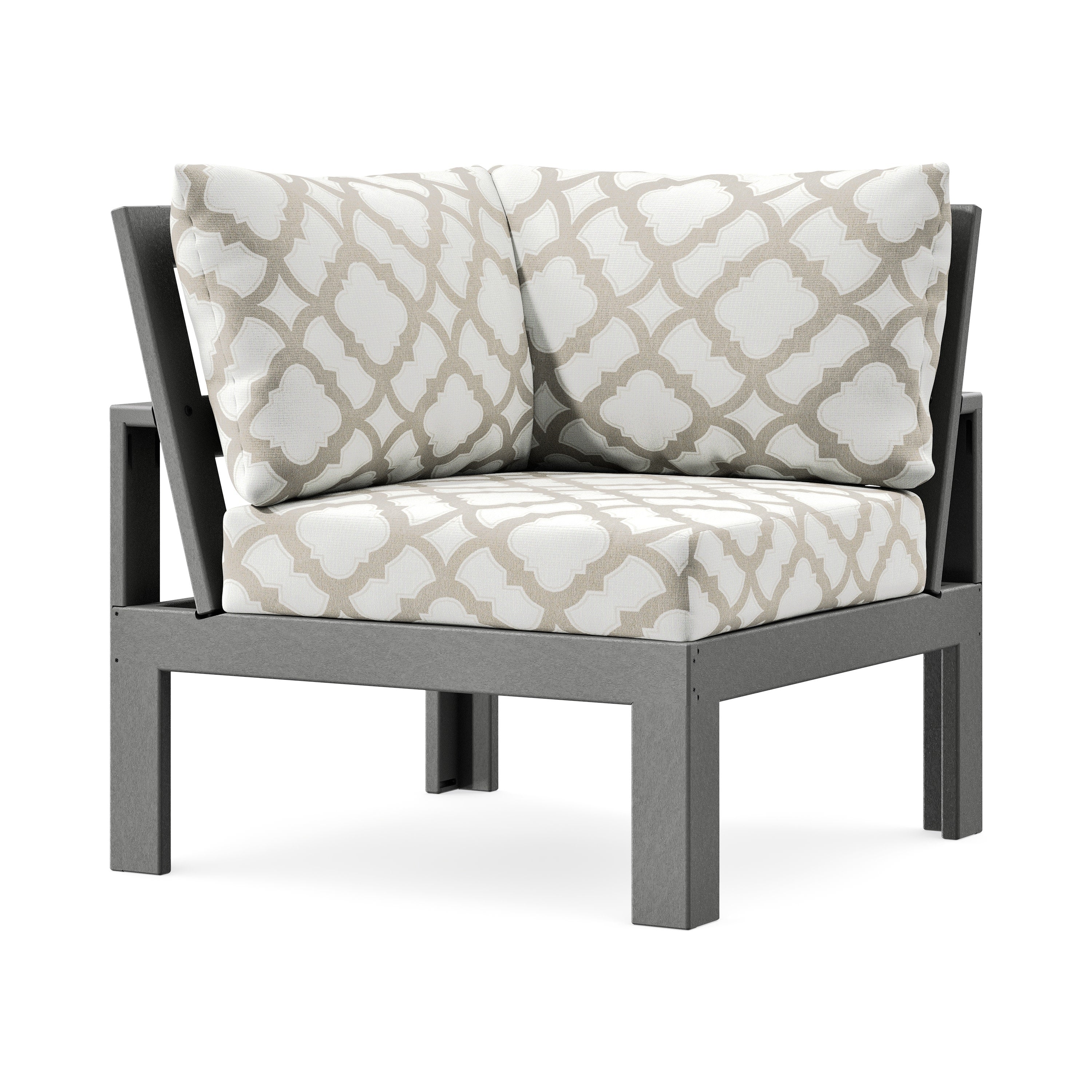 Modular Corner Chair in Slate Grey / Trellis Dune Burlap