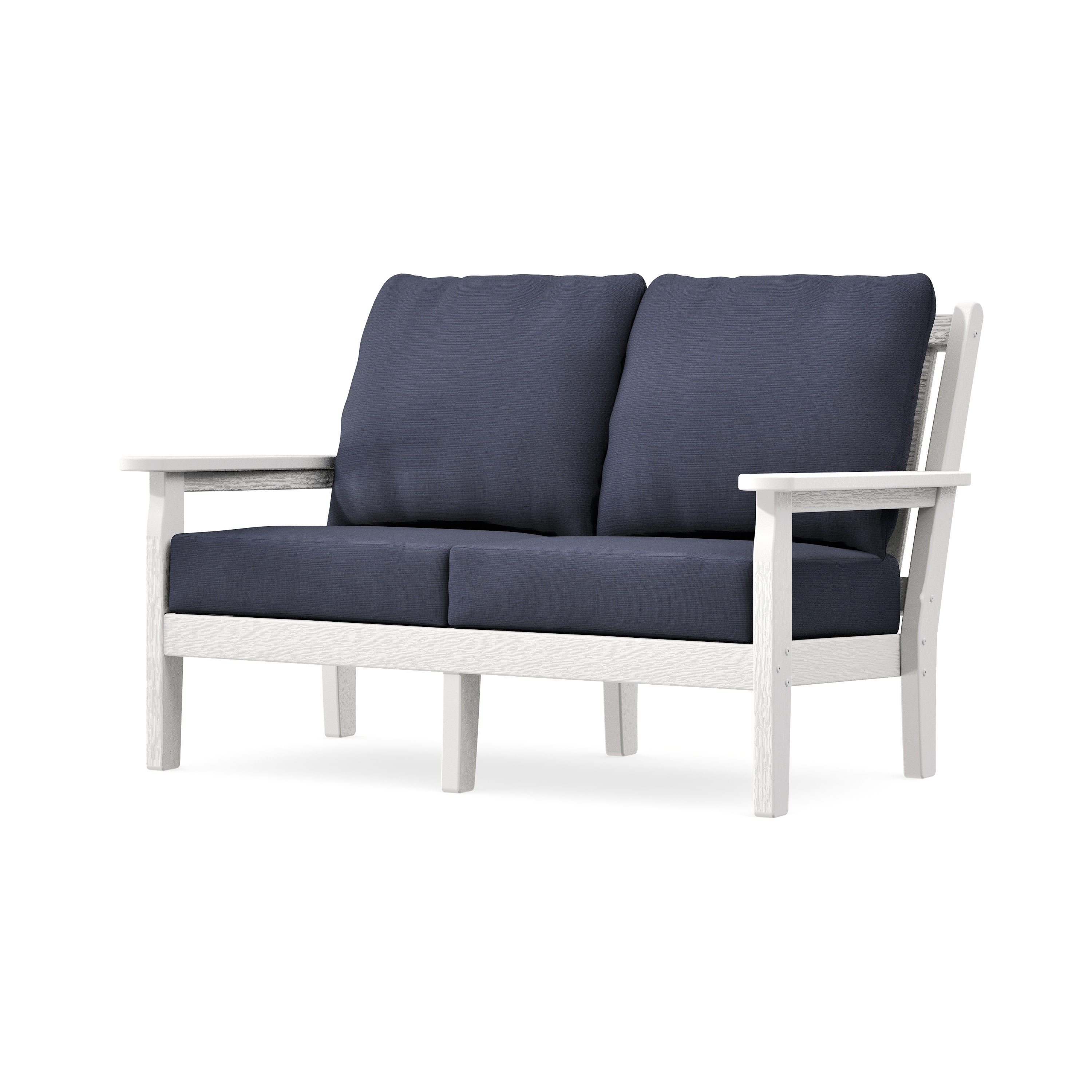 Chippendale Deep Seating Loveseat in Vintage White / Navy Linen