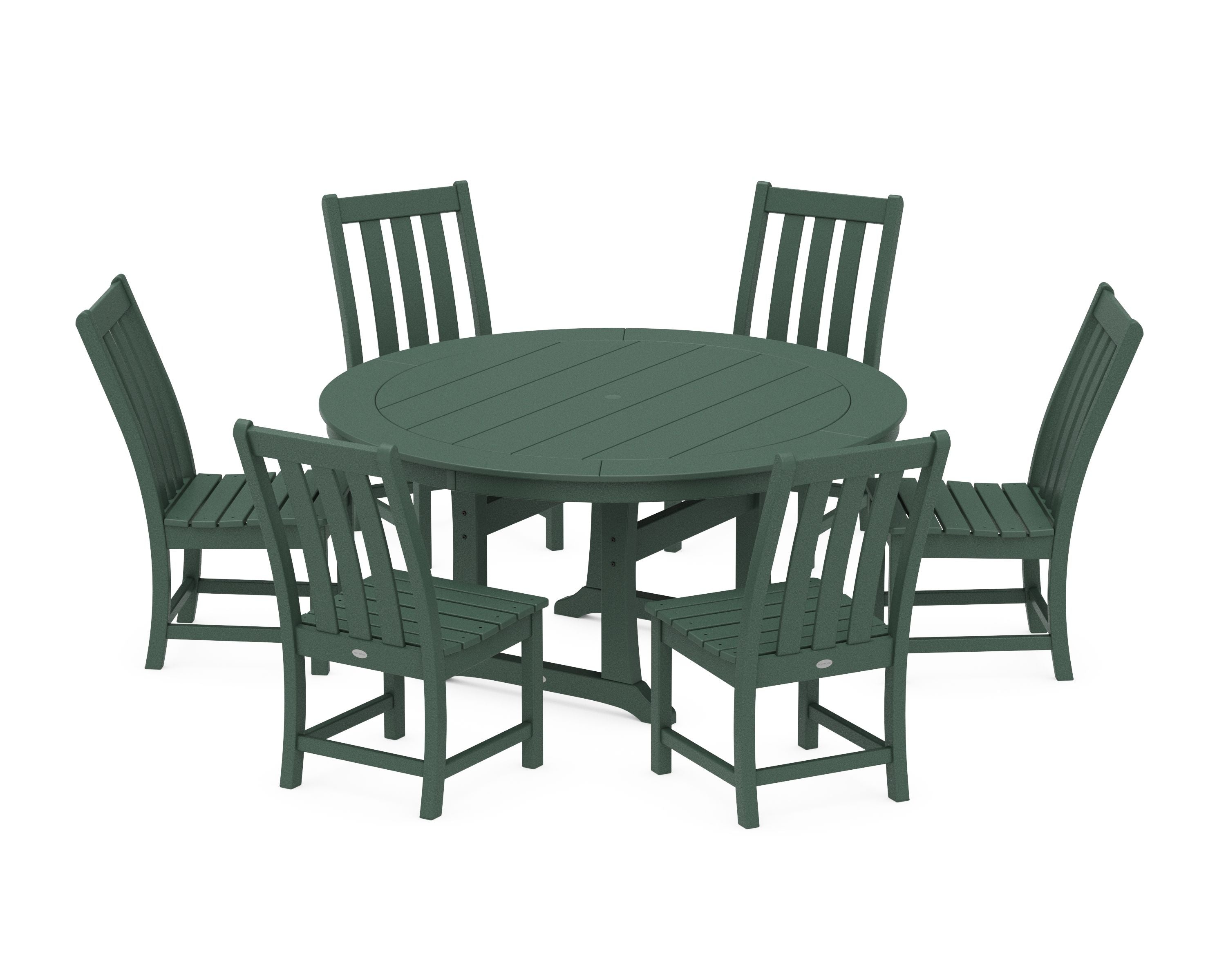 Vineyard 7-Piece Side Chair Round Dining Set in Green