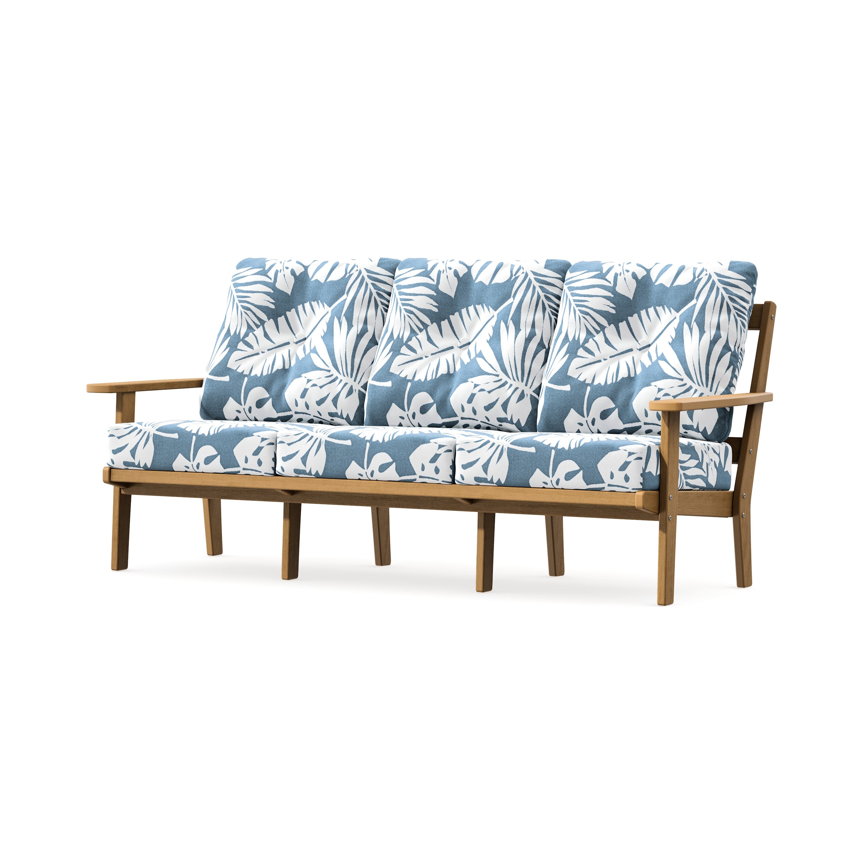 PrairieDeep Seating Sofa in Natural / Leaf Sky Blue
