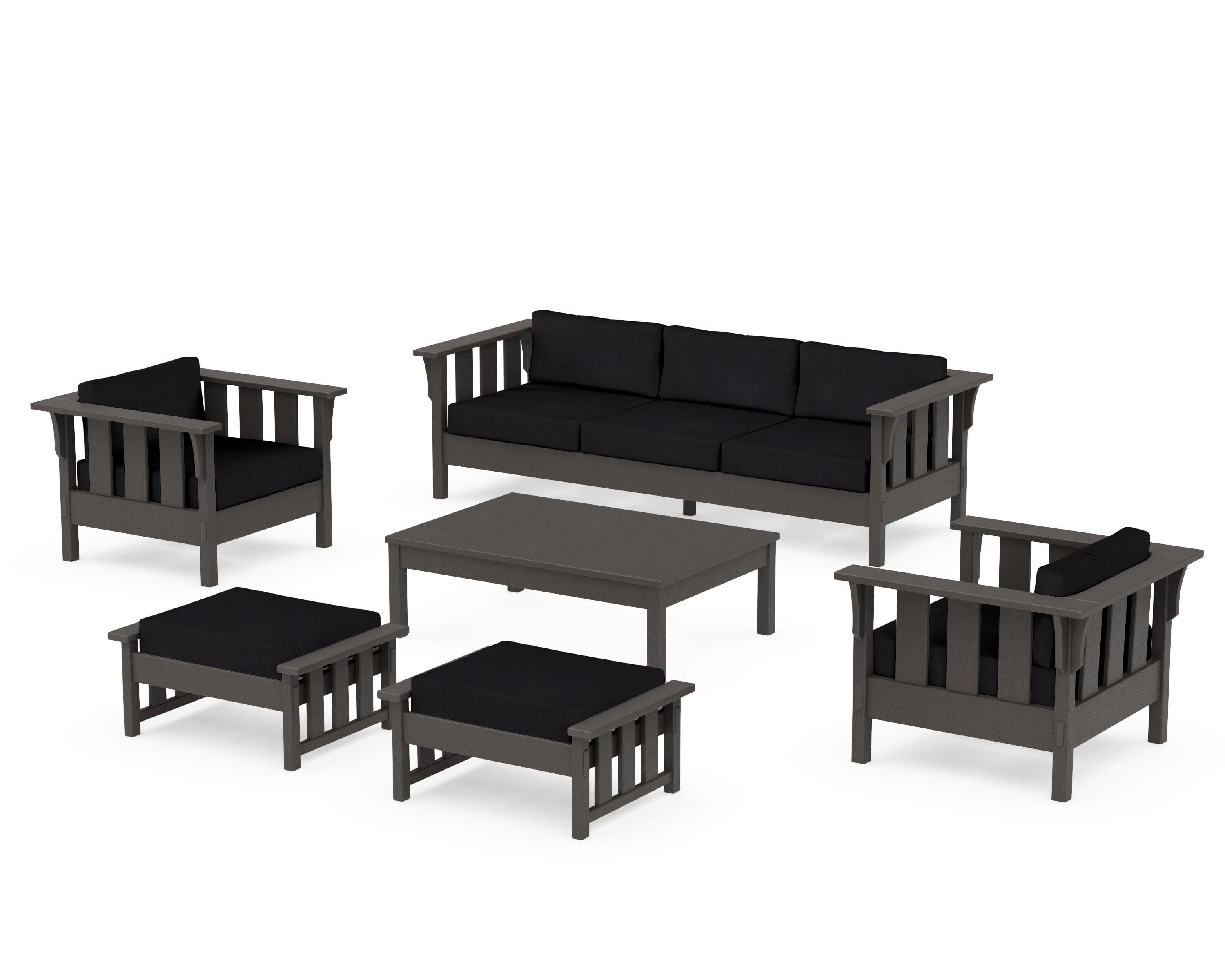 Acadia 6-Piece Lounge Sofa Set in Vintage Coffee / Midnight Linen