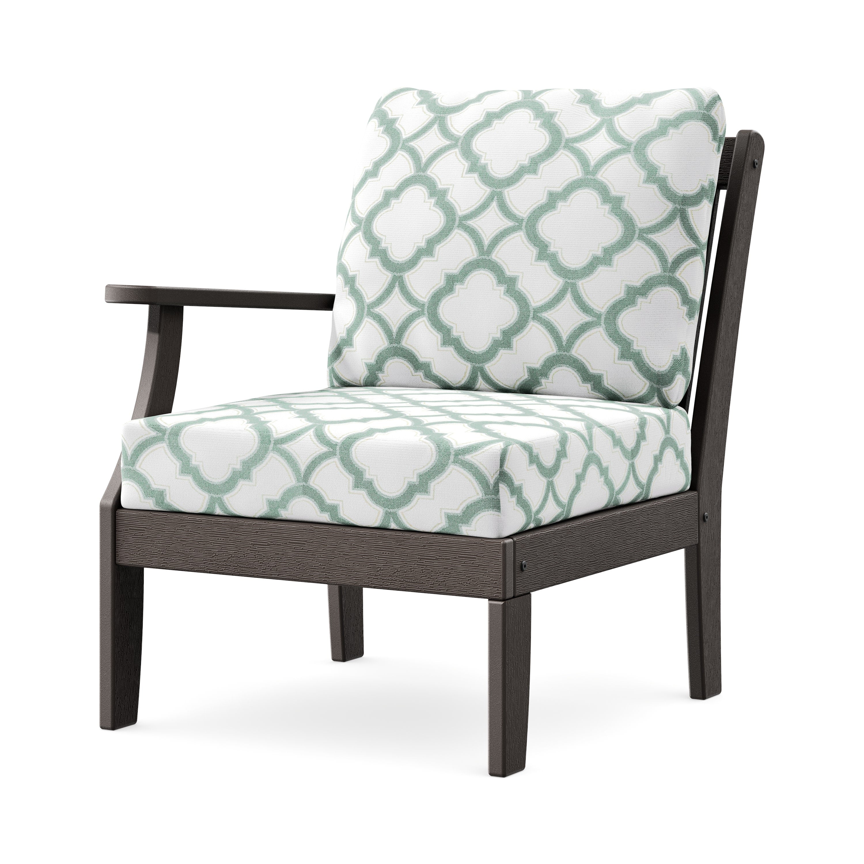 Braxton Modular Left Arm Chair in Vintage Coffee / Trellis Glacier Spa
