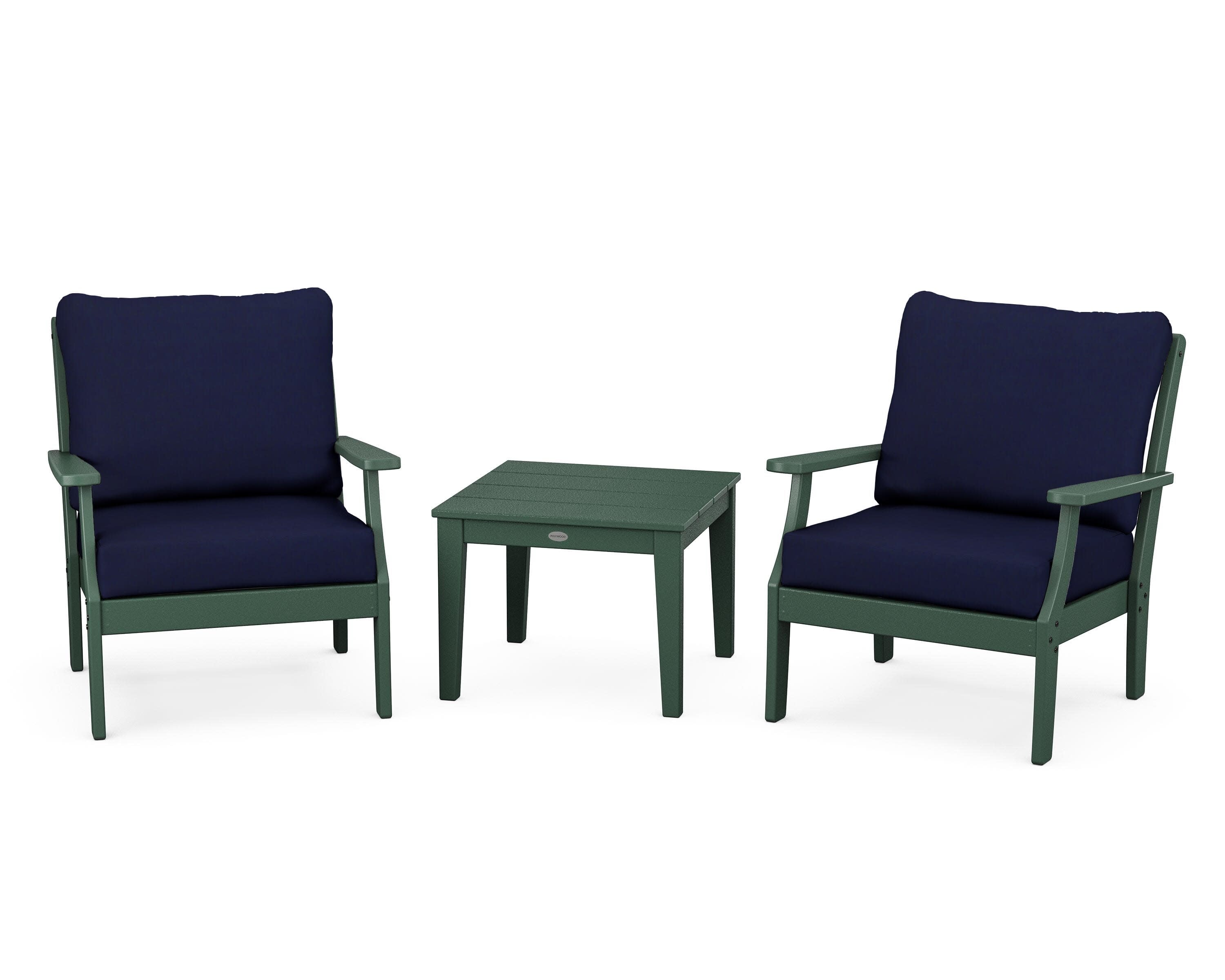 Braxton 3-Piece Deep Seating Set in Green / Navy
