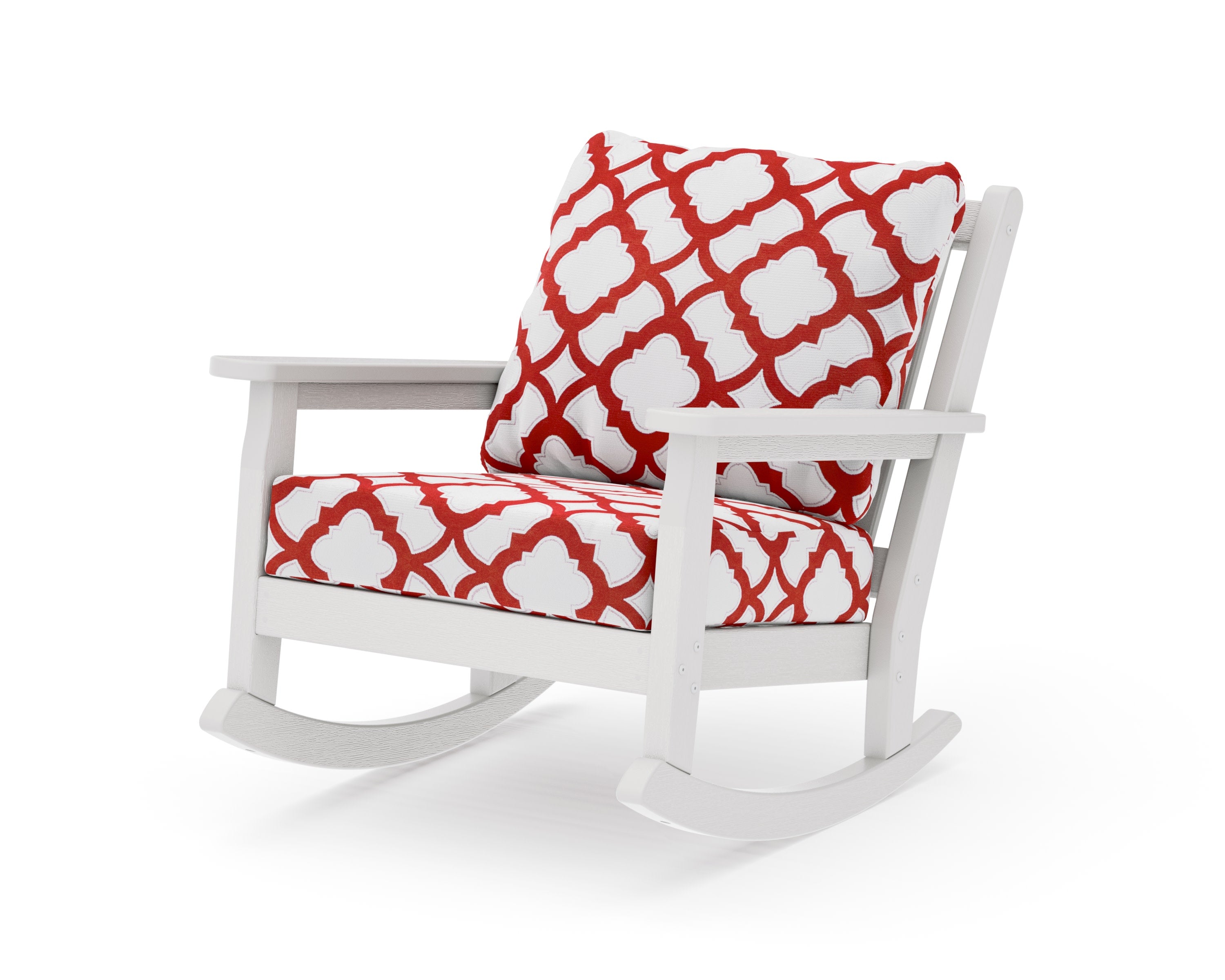 Chippendale Deep Seating Rocking Chair in Vintage White / Trellis Crimson