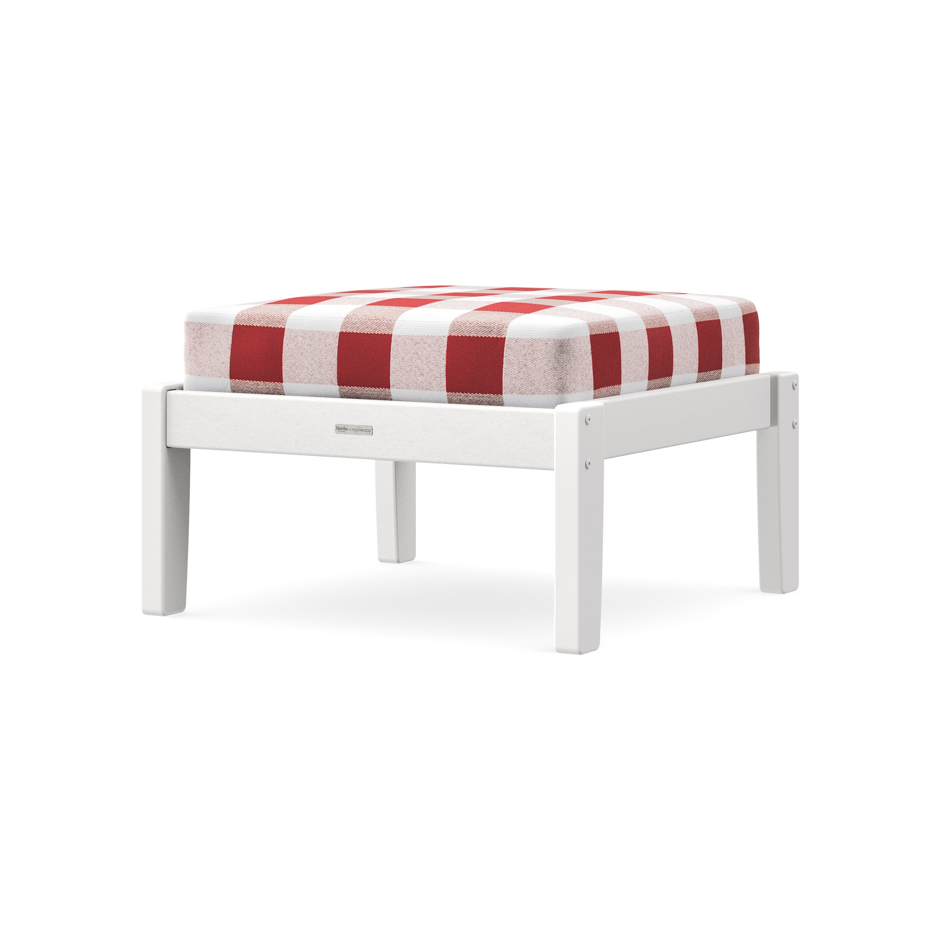 Chinoiserie Deep Seating Ottoman in White / Buffalo Plaid Crimson