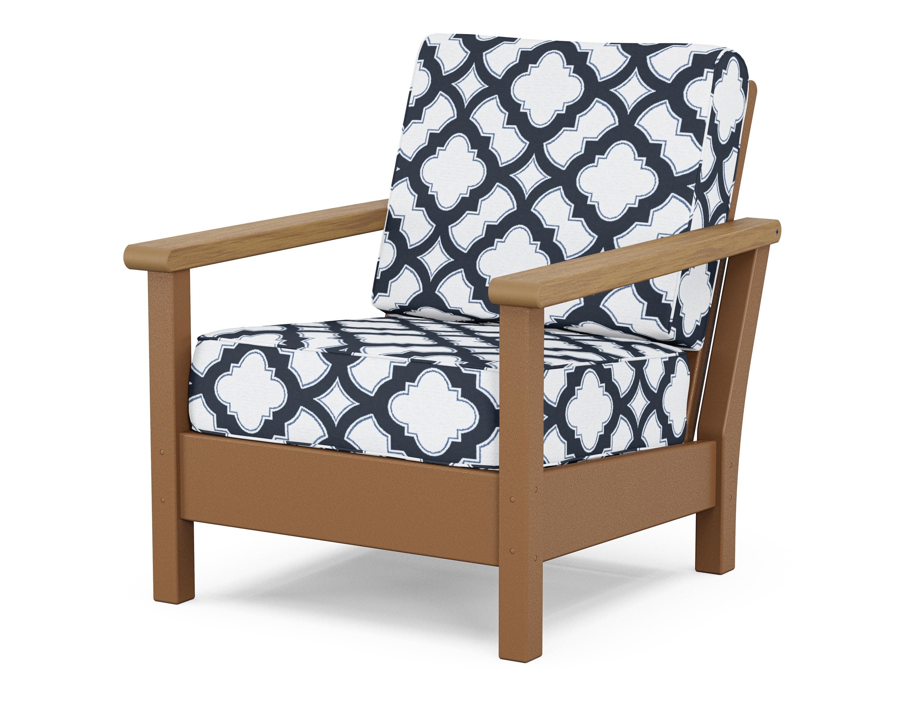 Harbour Deep Seating Chair in Teak / Natural / Trellis Marine Indigo