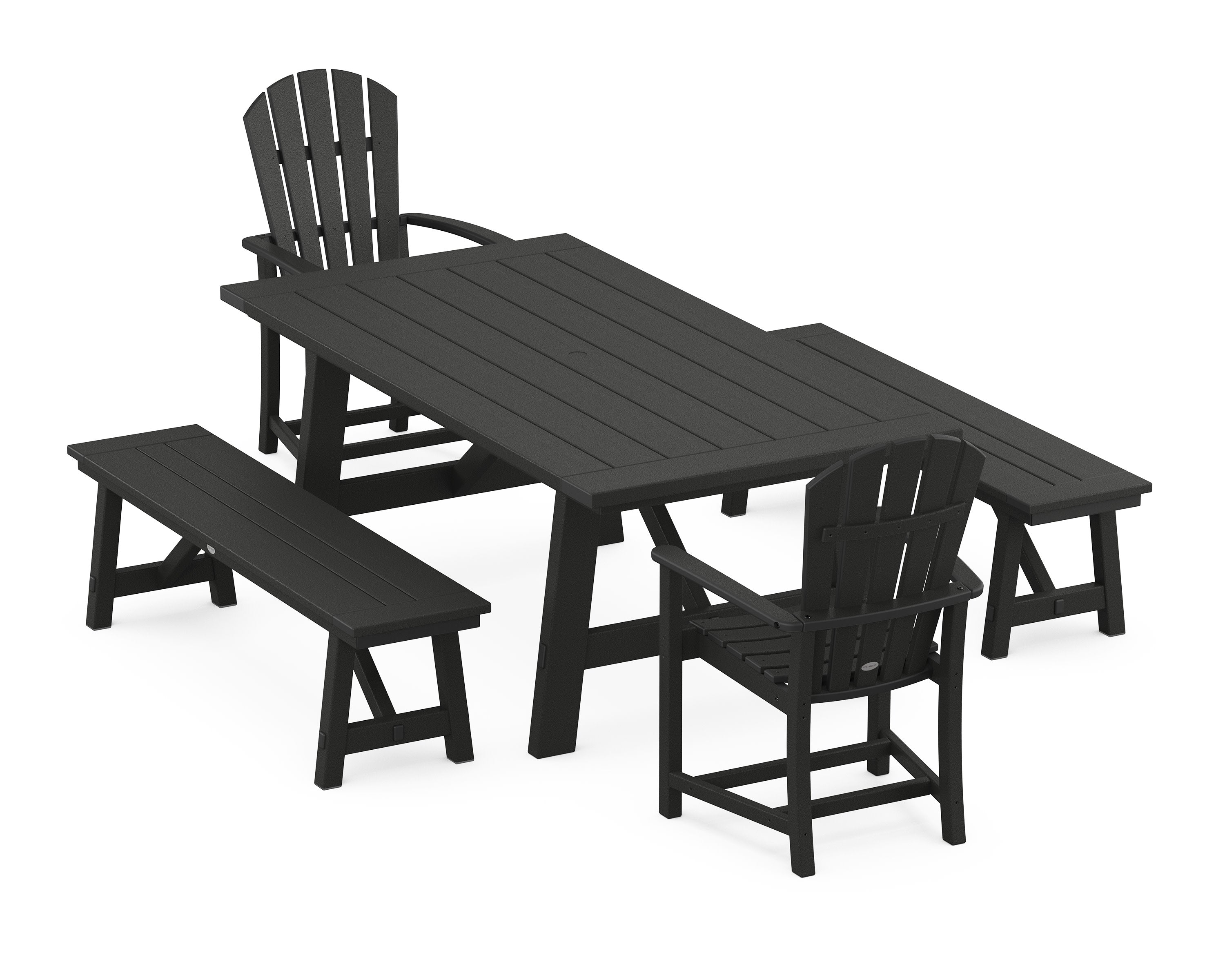 Palm Coast 5-Piece Rustic Farmhouse Dining Set With Benches in Black