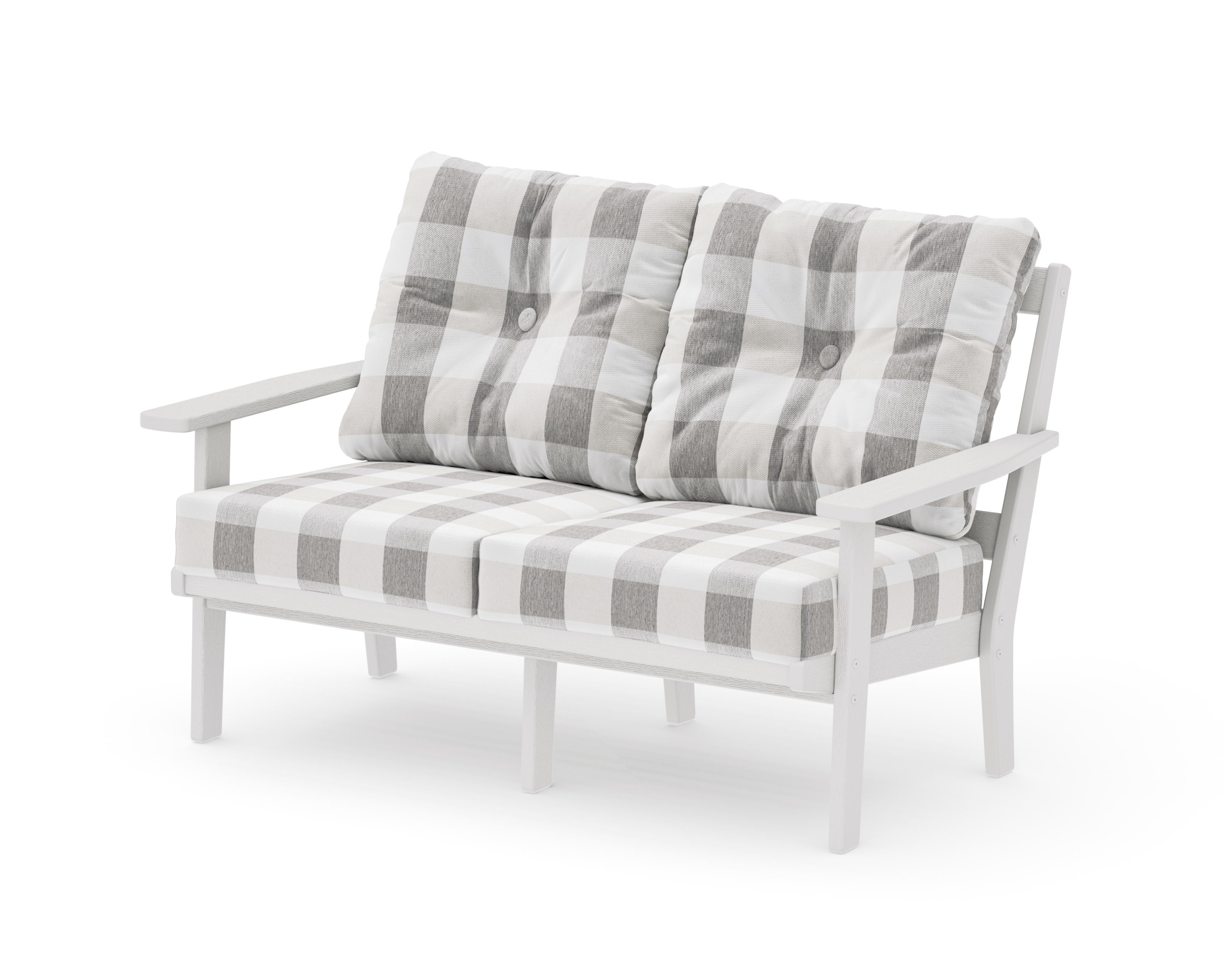 Oxford Deep SeatingLoveseat in Vintage White / Buffalo Plaid Grey Mist