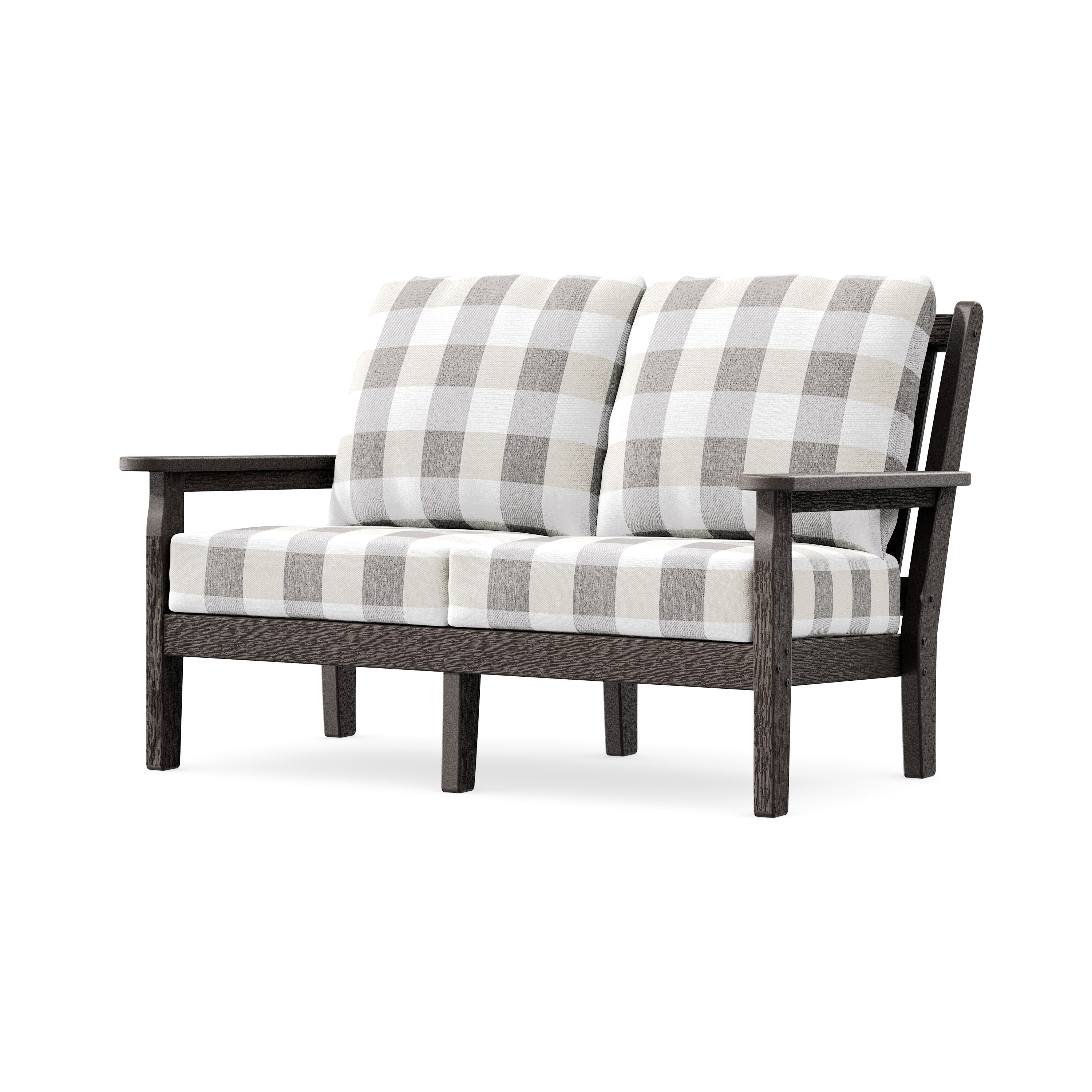 Chippendale Deep Seating Loveseat in Vintage Coffee / Buffalo Plaid Grey Mist