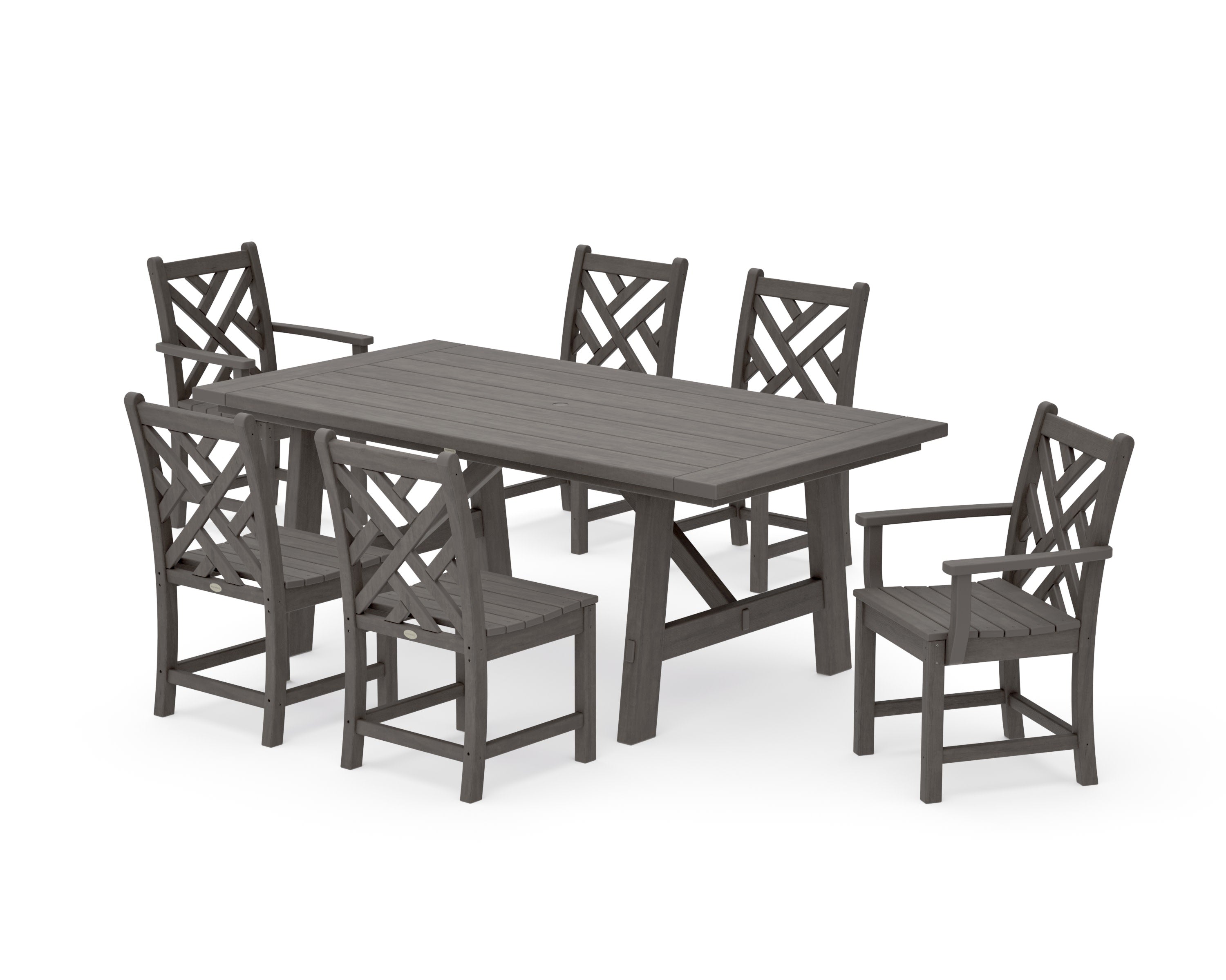 Chippendale 7-Piece Rustic Farmhouse Dining Set in Driftwood