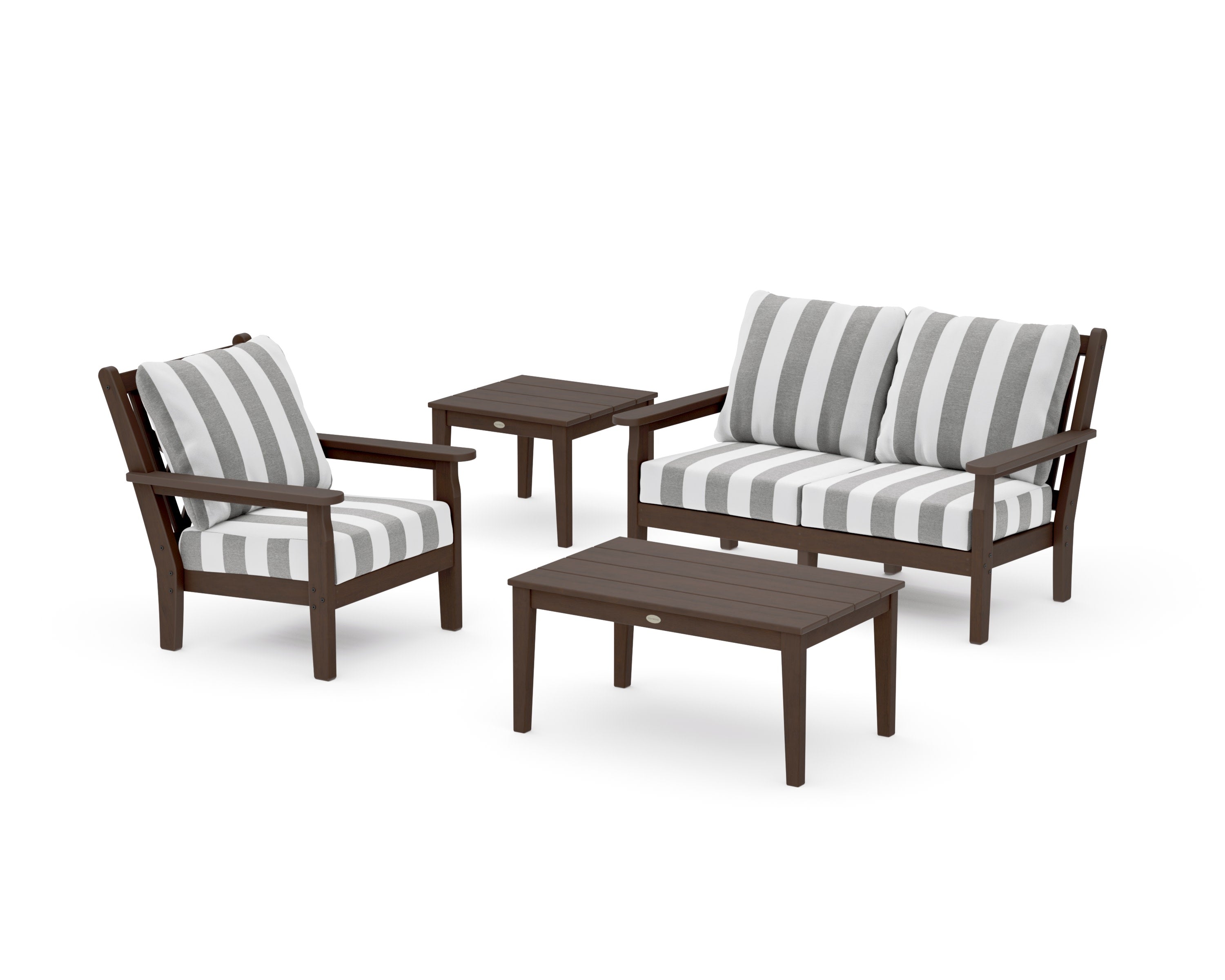 Chippendale 4-Piece Deep Seating Set in Kona / Cabana Stripe Grey Mist