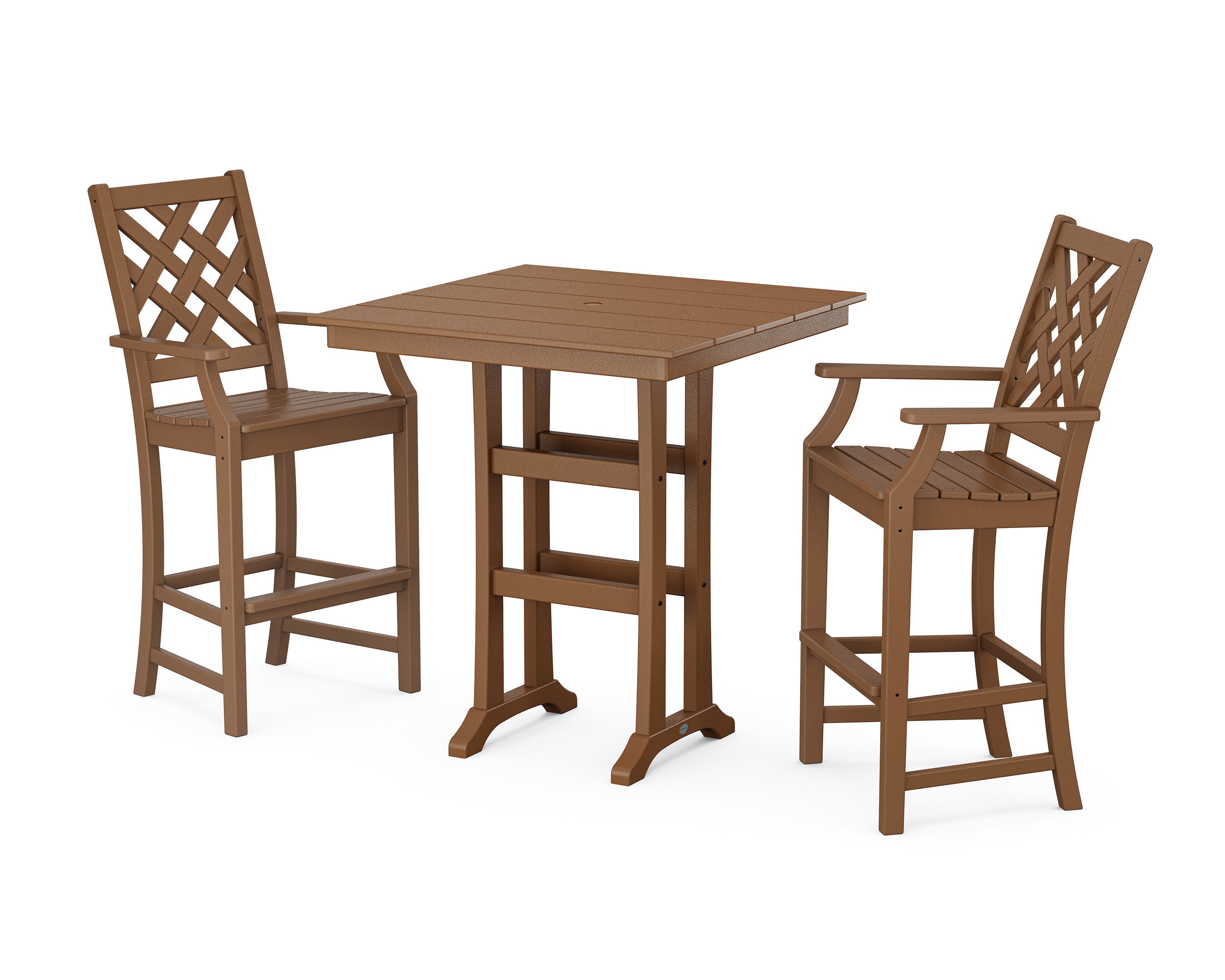 Wovendale 3-Piece Farmhouse Bar Set with Trestle Legs in Teak