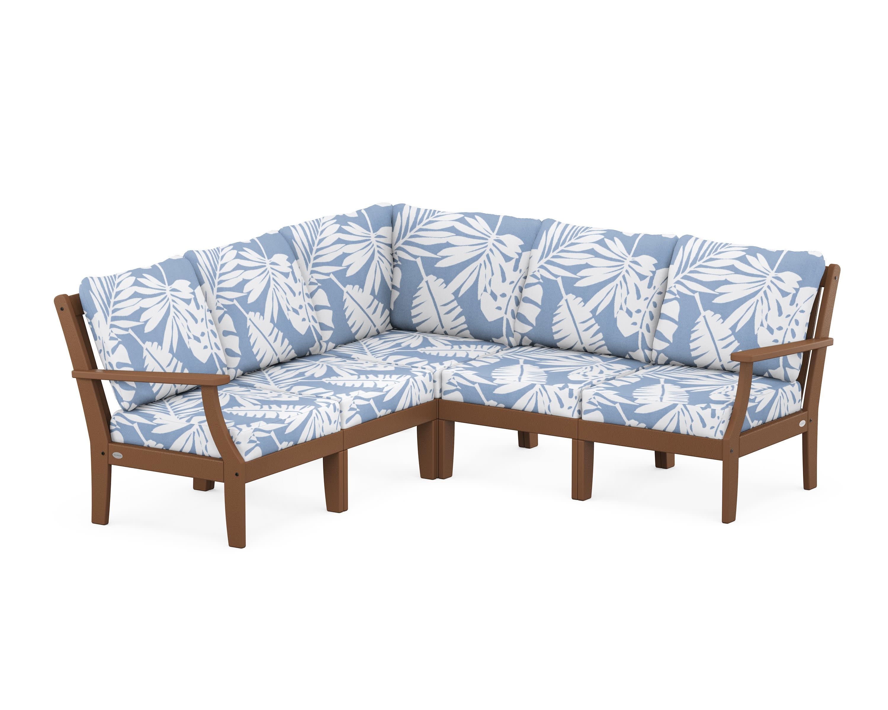 Braxton Modular 5-Piece Deep Seating Set in Teak / Leaf Sky Blue