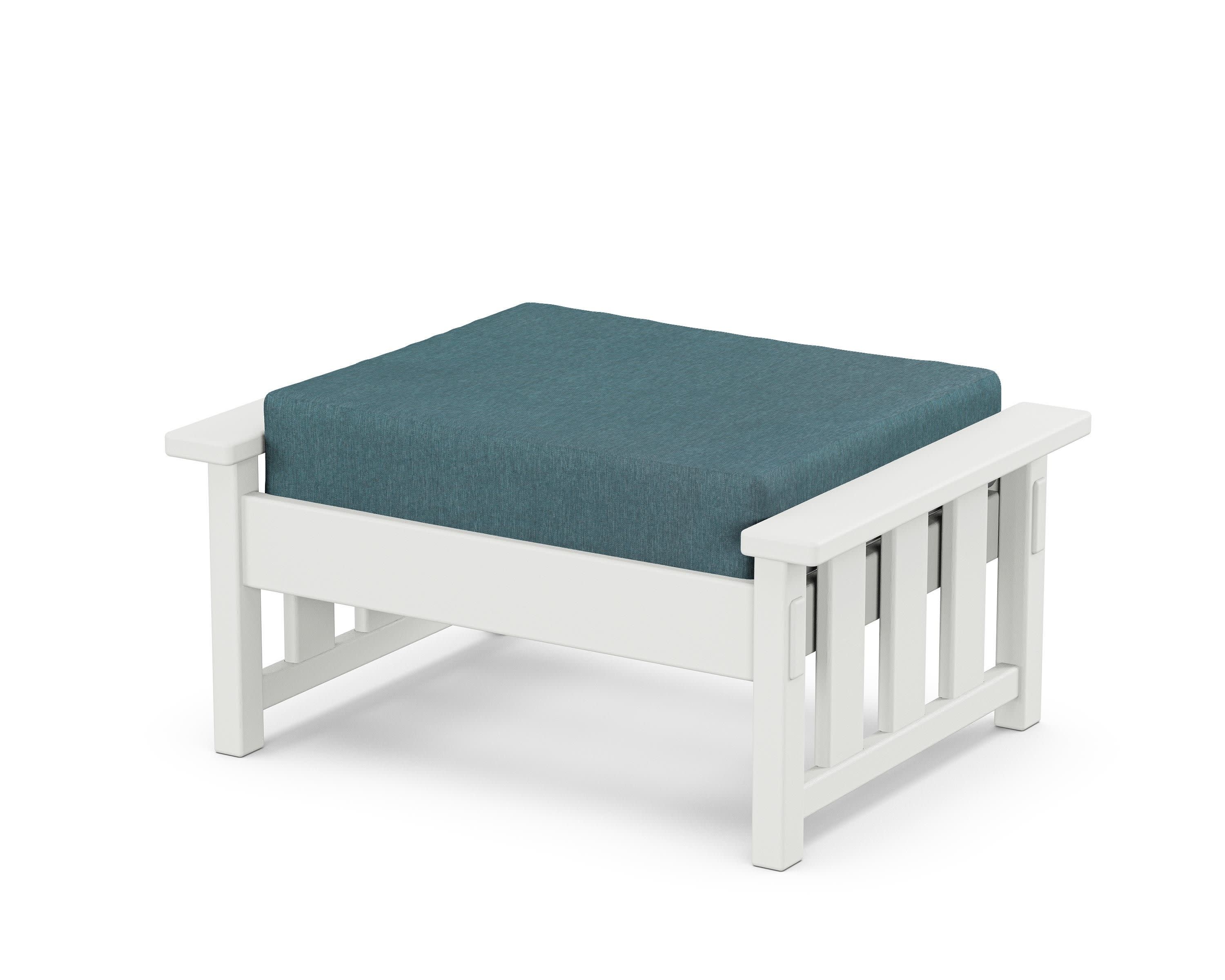 Acadia Deep Seating Ottoman in White / Ocean Teal