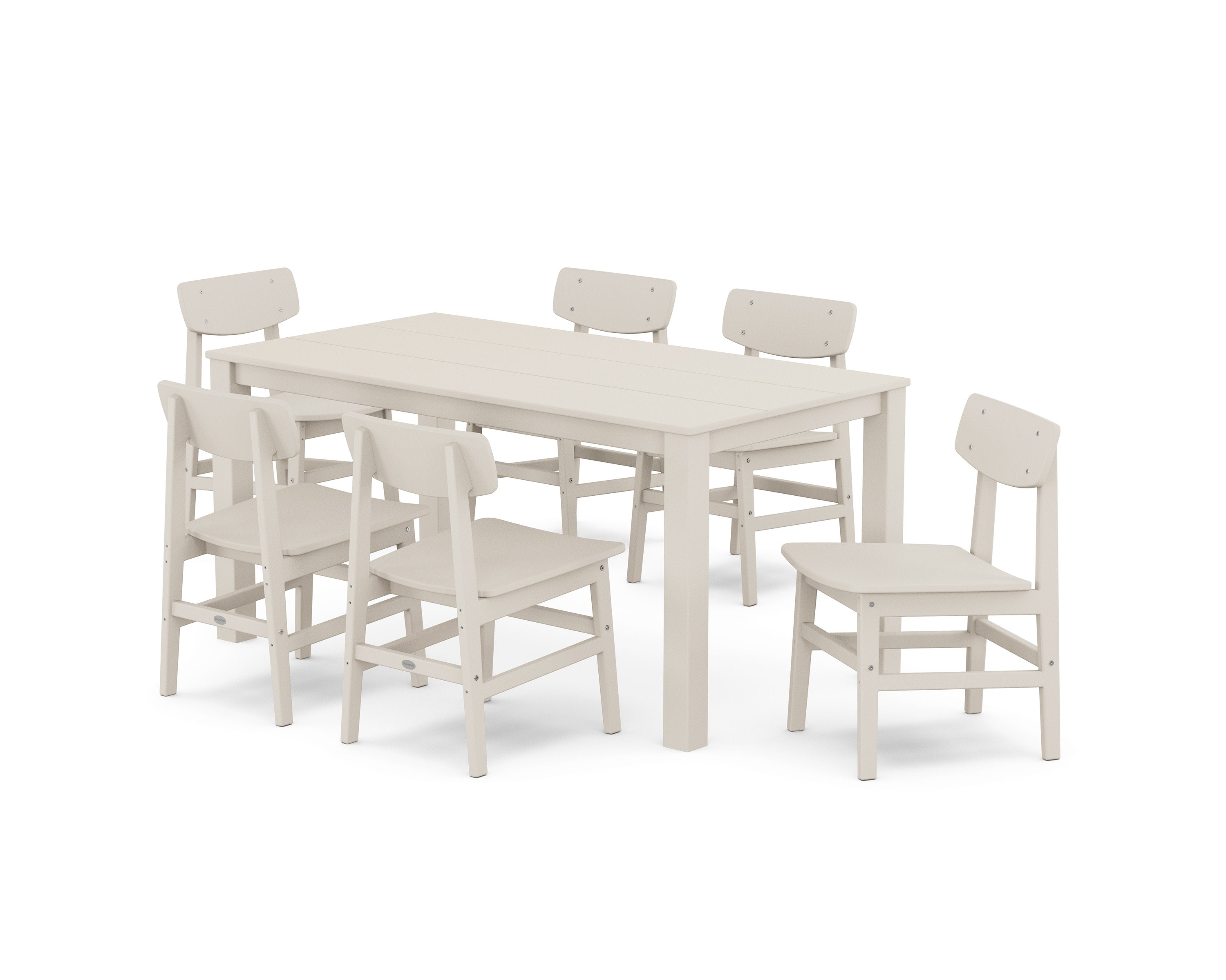 Modern Studio Urban Chair 7-Piece Parsons Table Dining Set in Sand