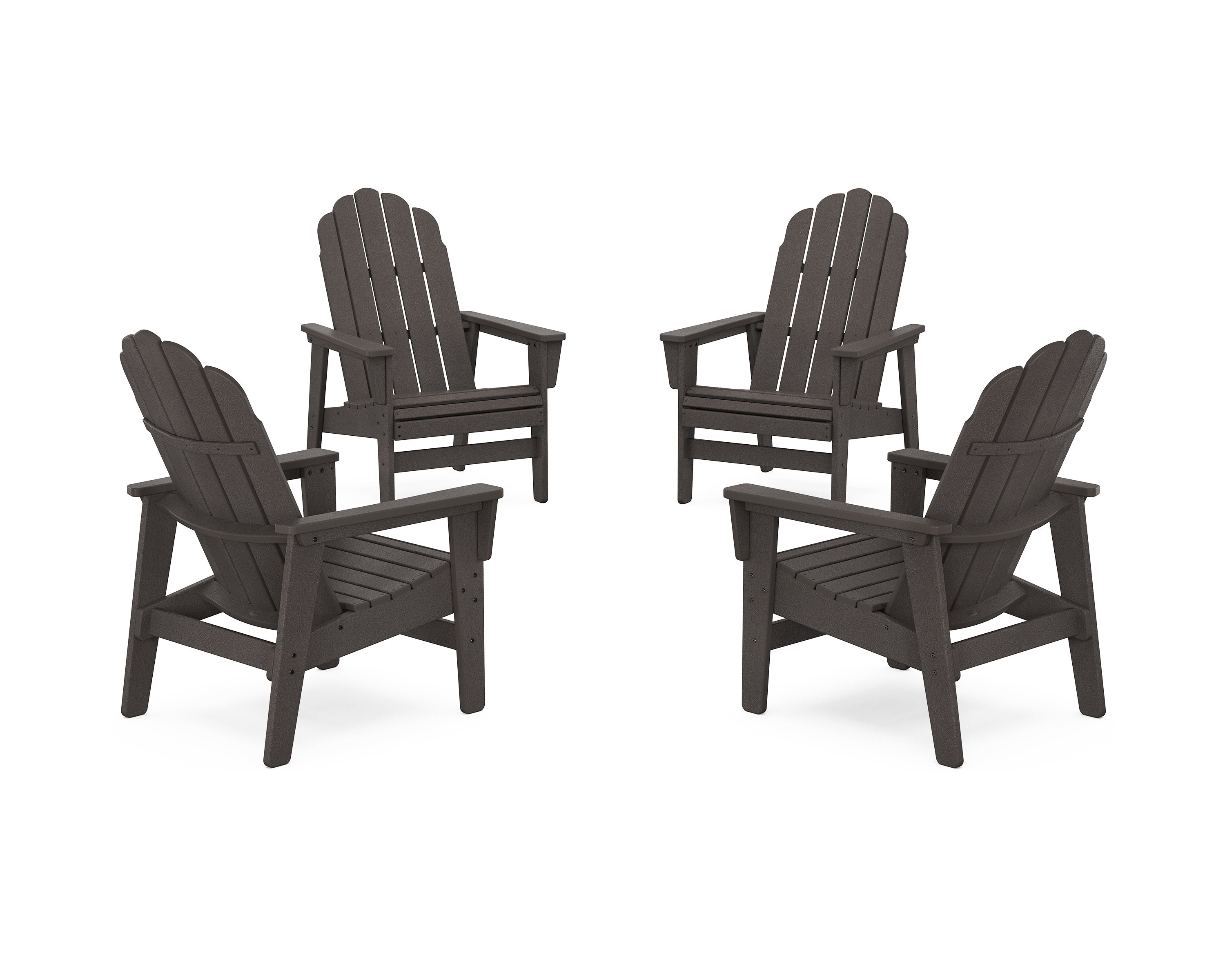 4-Piece Vineyard Grand Upright Adirondack Chair Conversation Set in Vintage Coffee