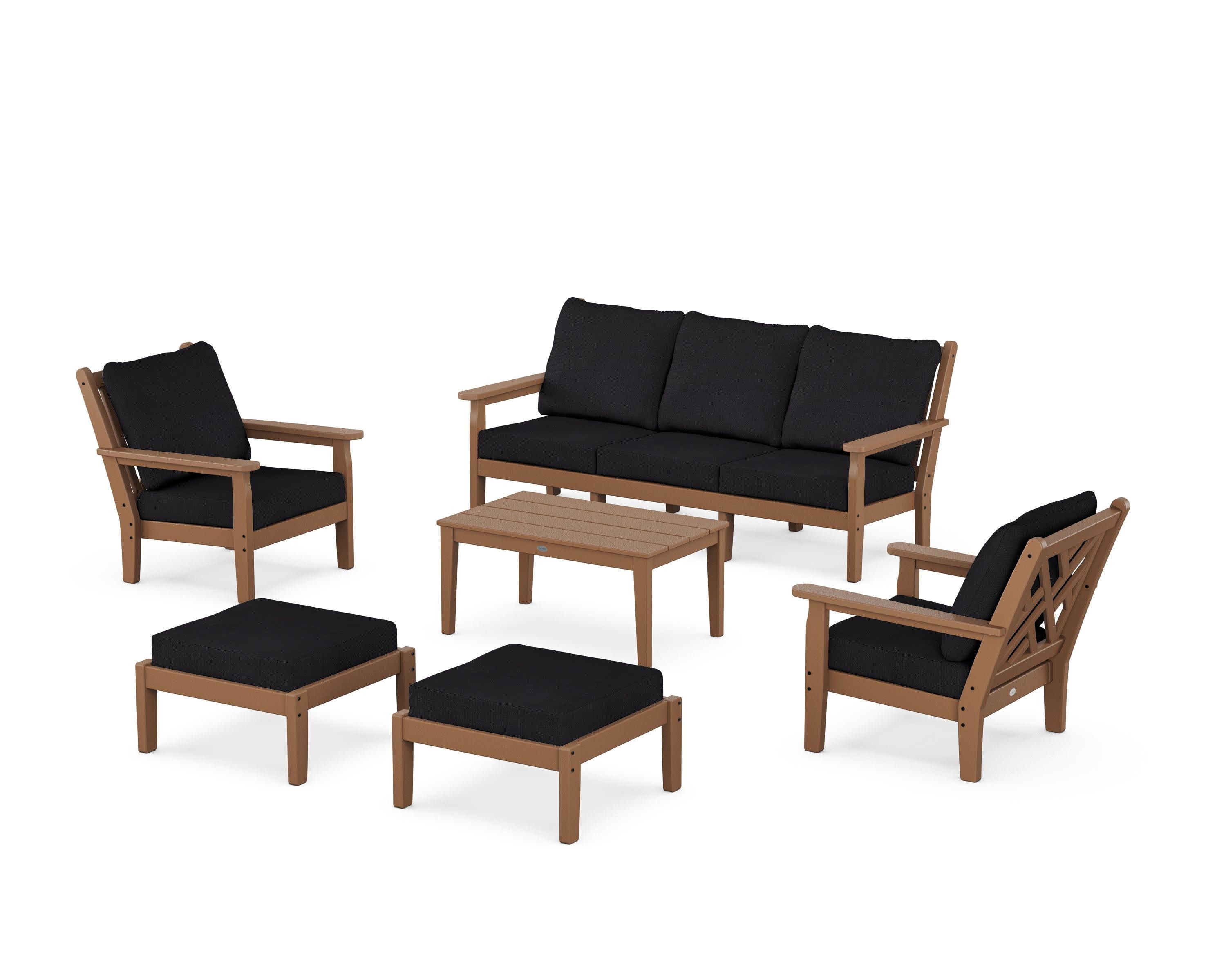Chippendale 6-Piece Lounge Sofa Set in Teak / Midnight Linen