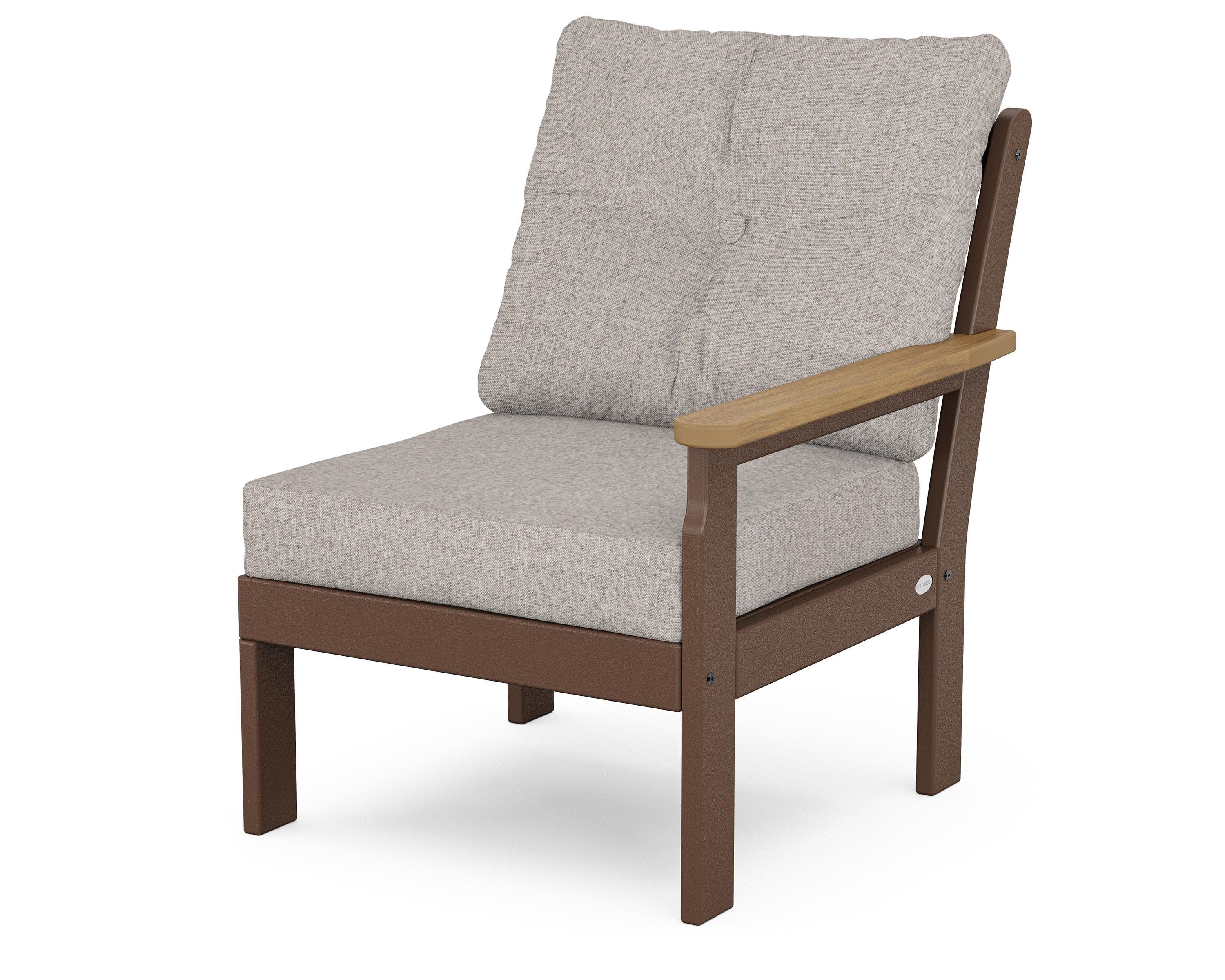Vineyard Modular Right Arm Chair in Mahogany / Natural / Weathered Tweed