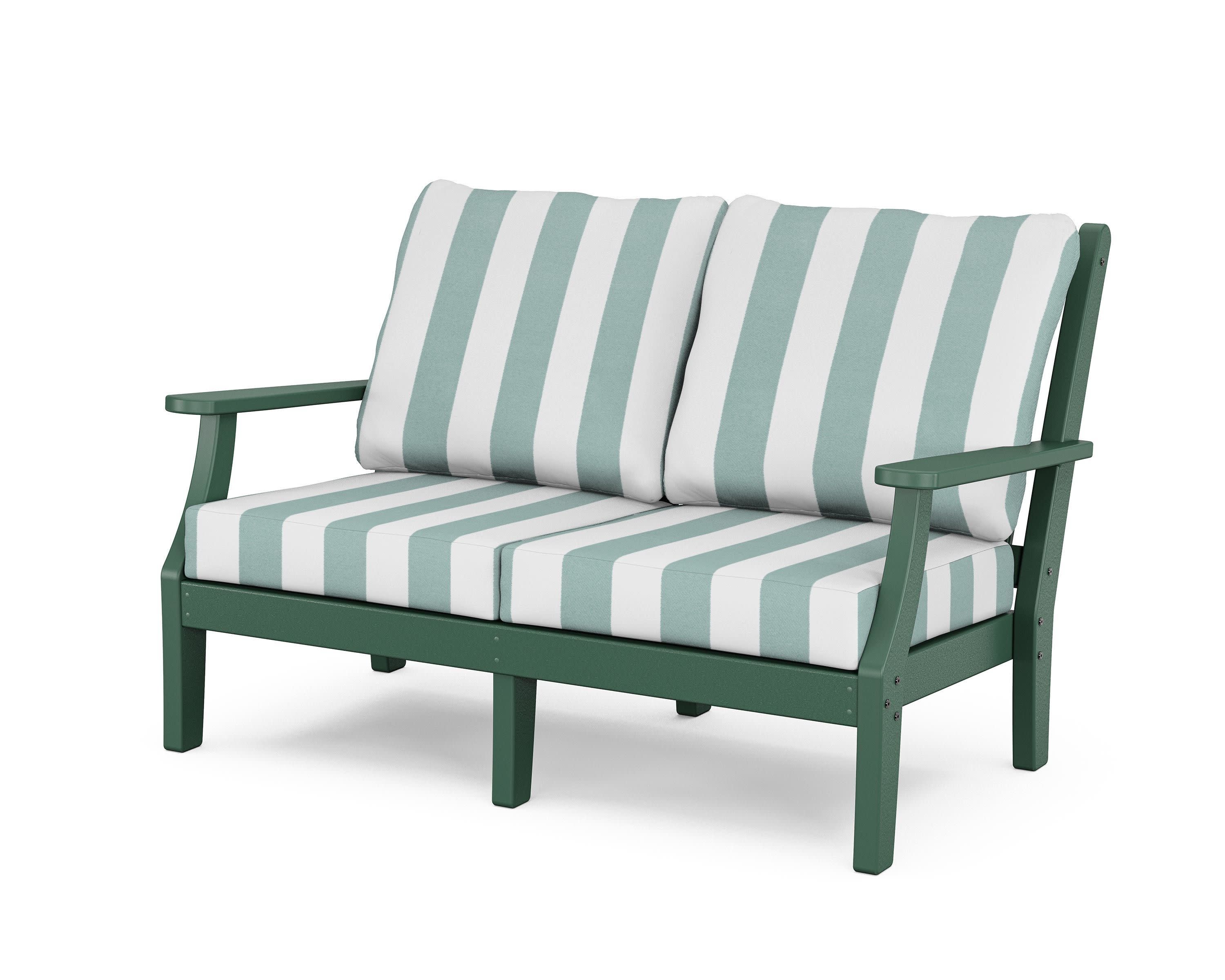 Wovendale Deep Seating Loveseat in Green / Cabana Stripe Glacier Spa