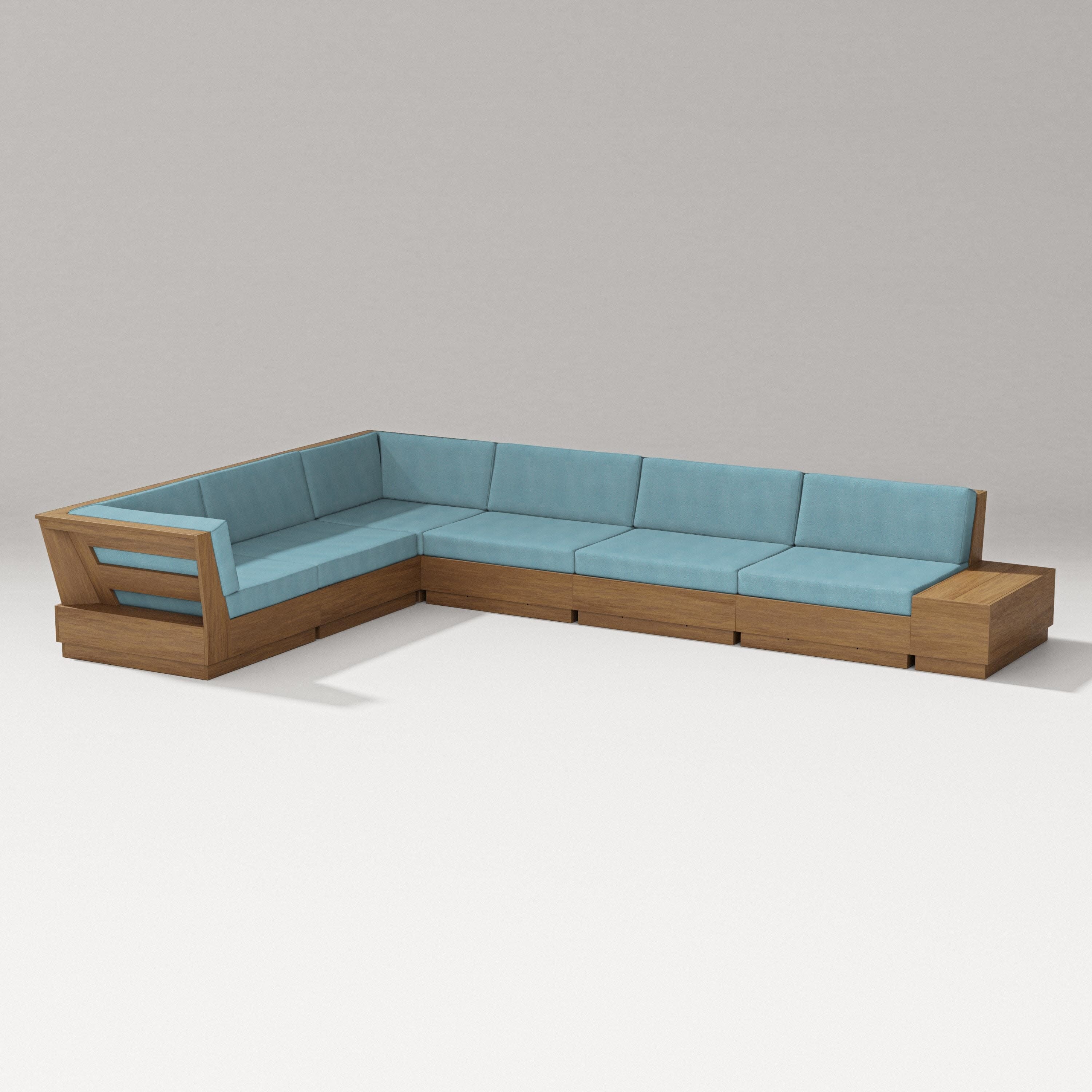 Elevate 7-Piece Corner Sectional in Natural / Lattice Sky Blue