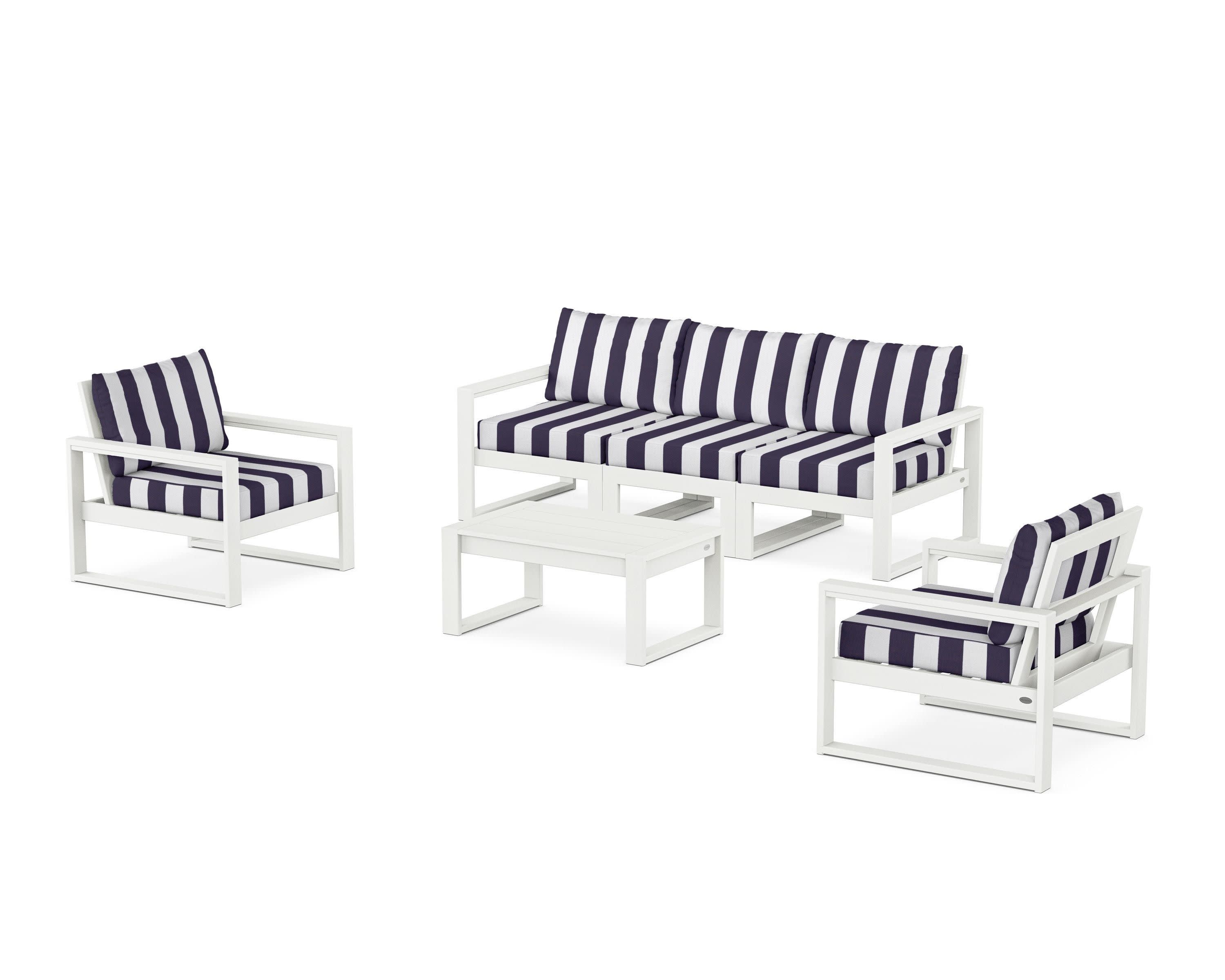 EDGE Sectional 4-Piece Deep Seating Set with Sofa in Vintage White / Cabana Stripe Navy