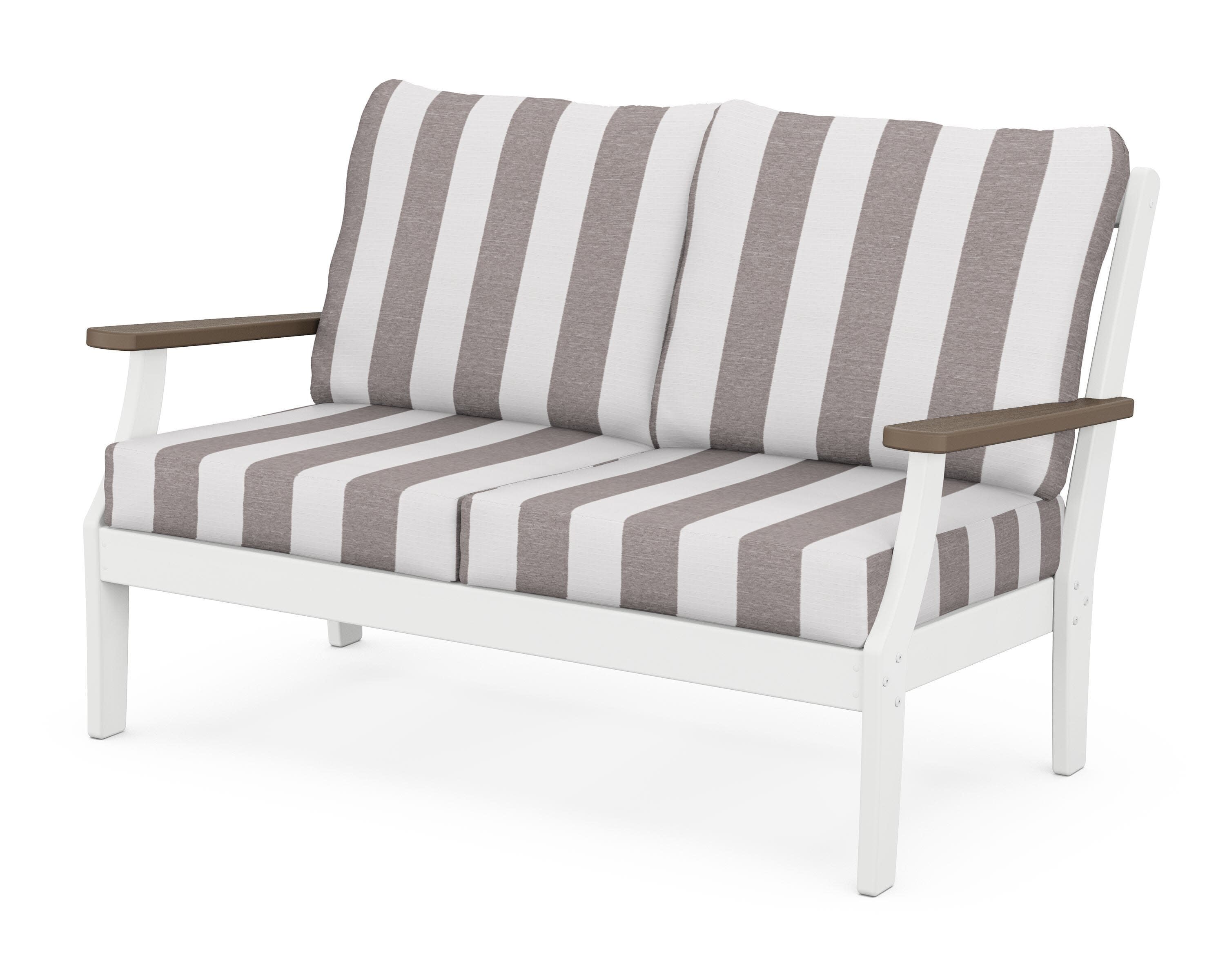Braxton Deep Seating Loveseat in White / Kona / Cabana Stripe Grey Mist