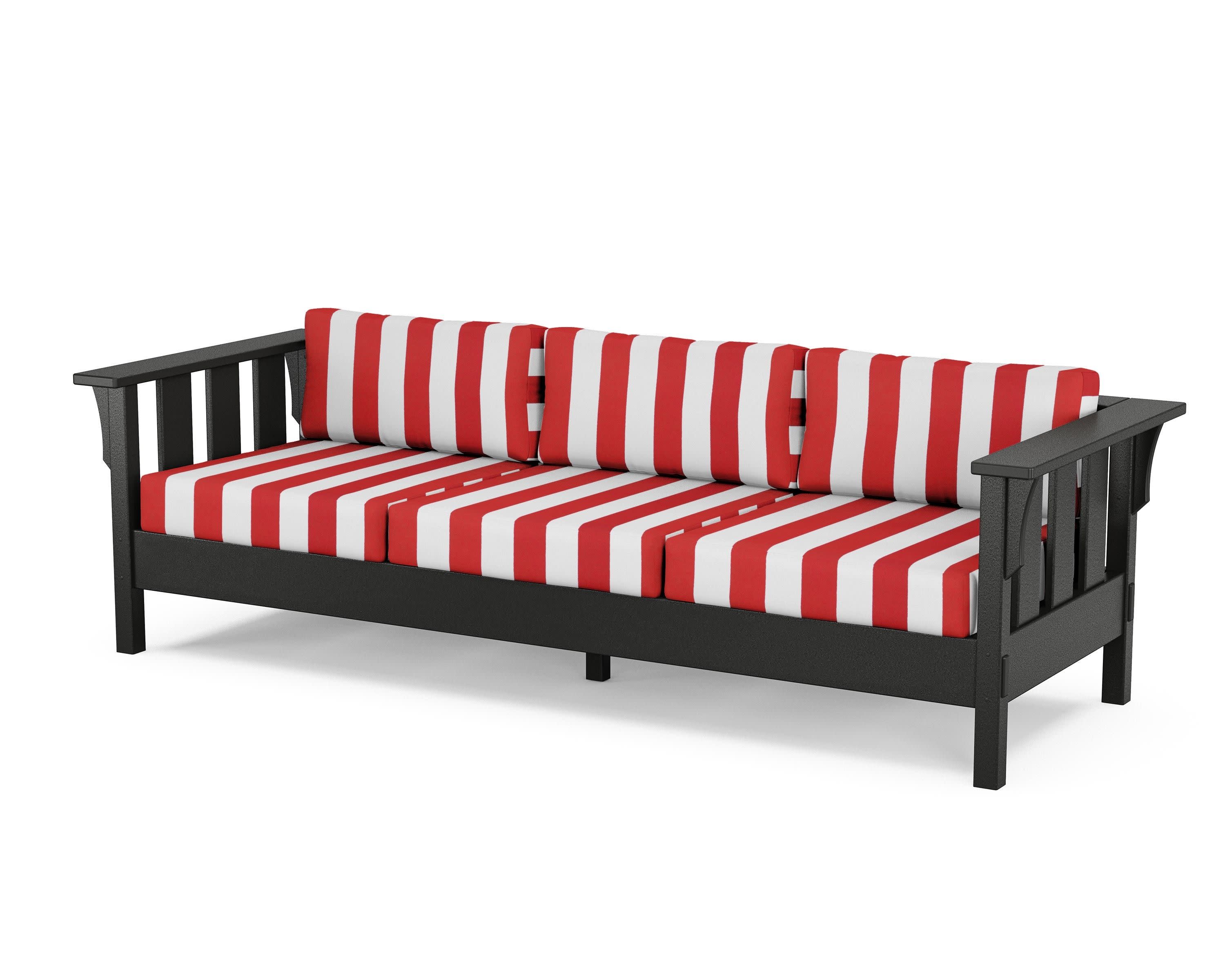 Acadia Deep Seating Sofa in Black / Cabana Stripe Crimson