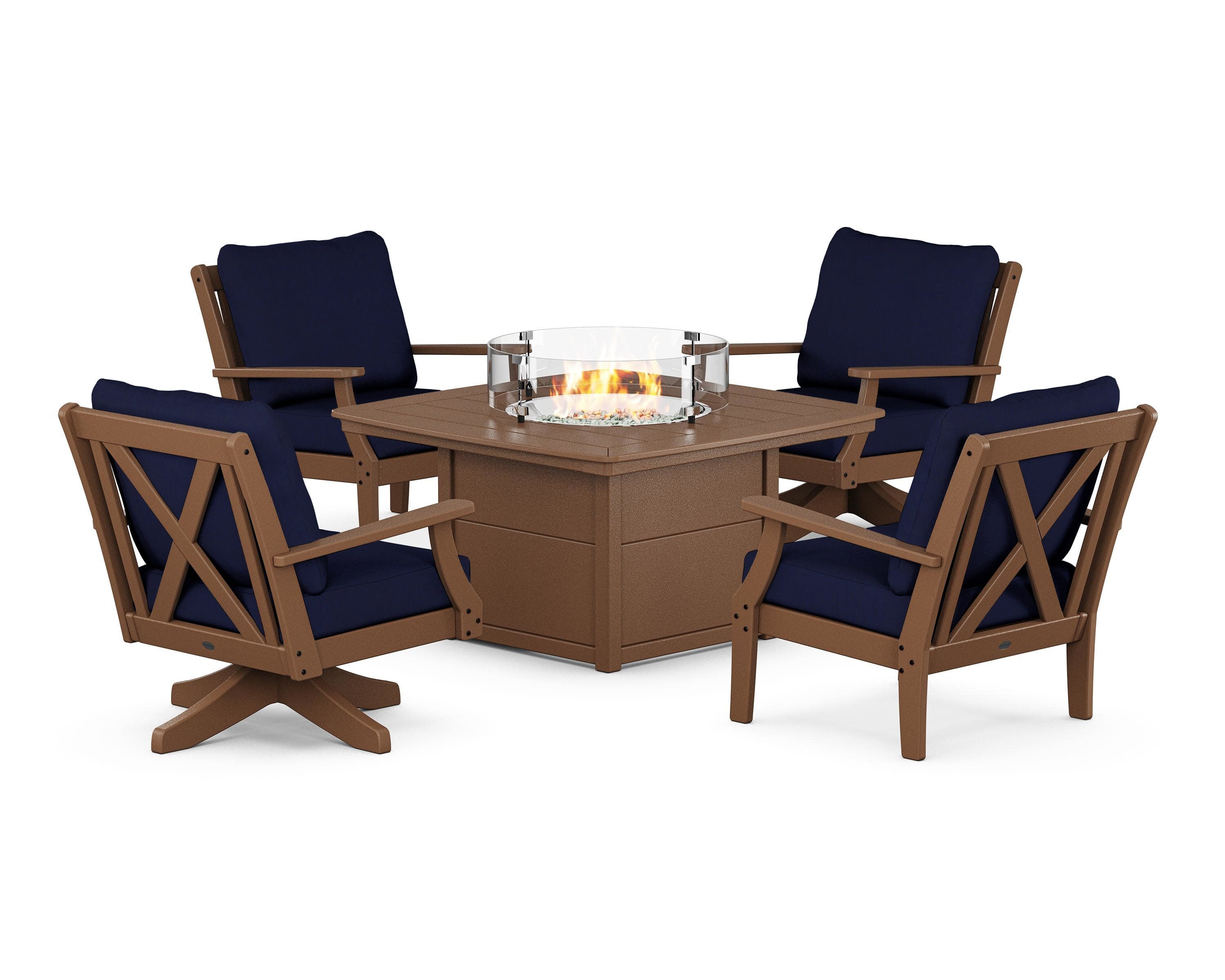 Braxton 5-Piece Deep Seating Set with Fire Table in Teak / Navy