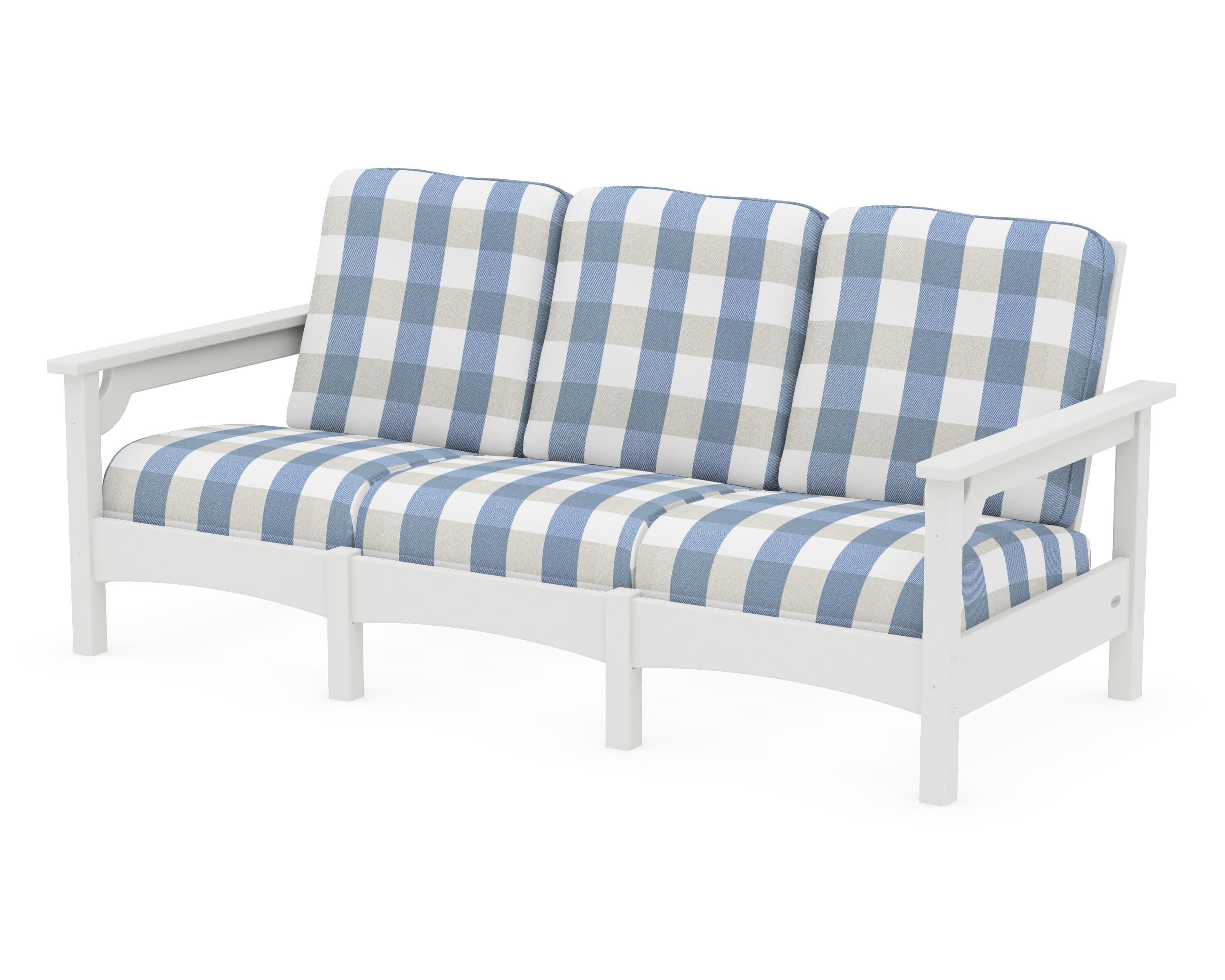 Club Sofa in Vintage White / Buffalo Plaid Sky Blue