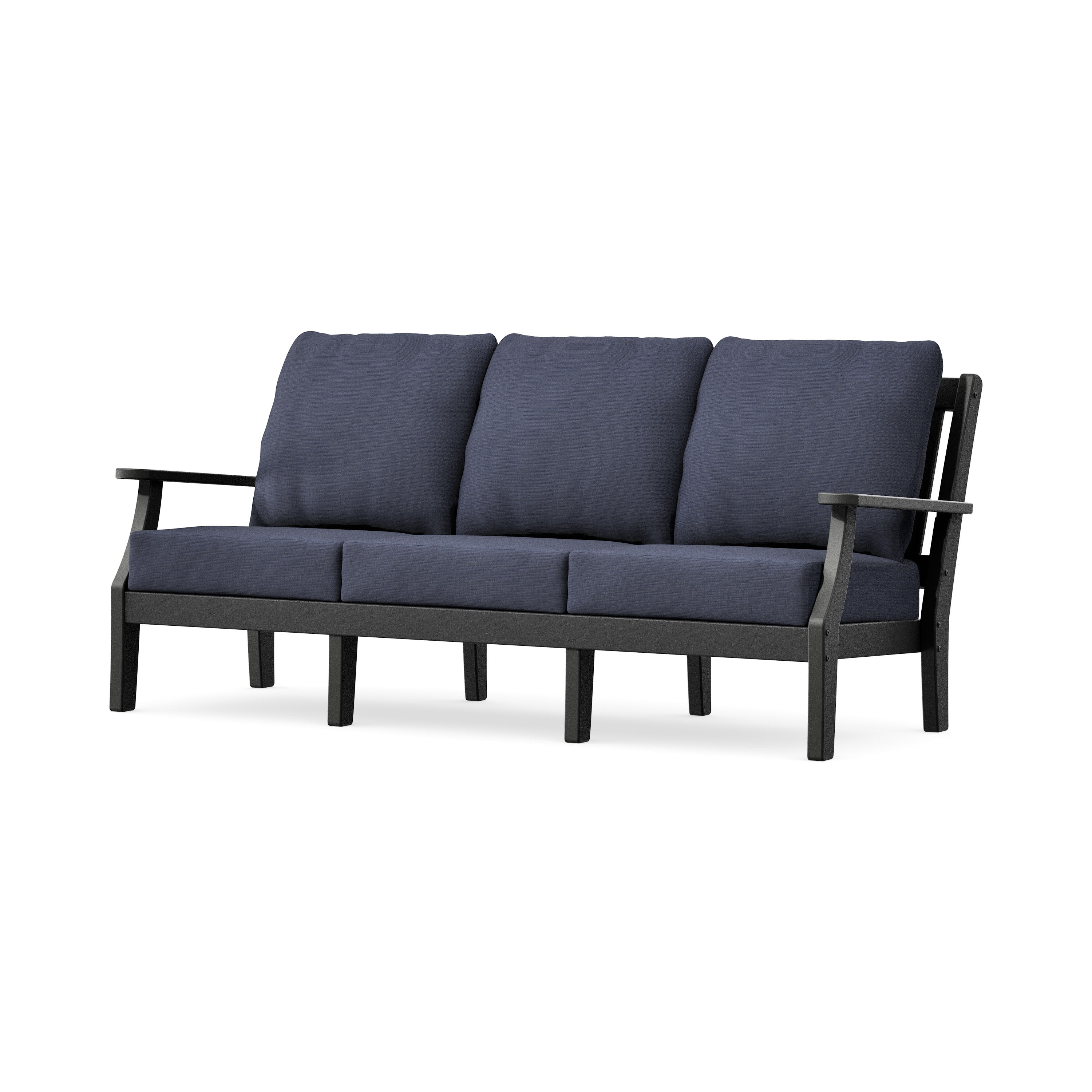 Chinoiserie Deep Seating Sofa in Black / Navy Linen