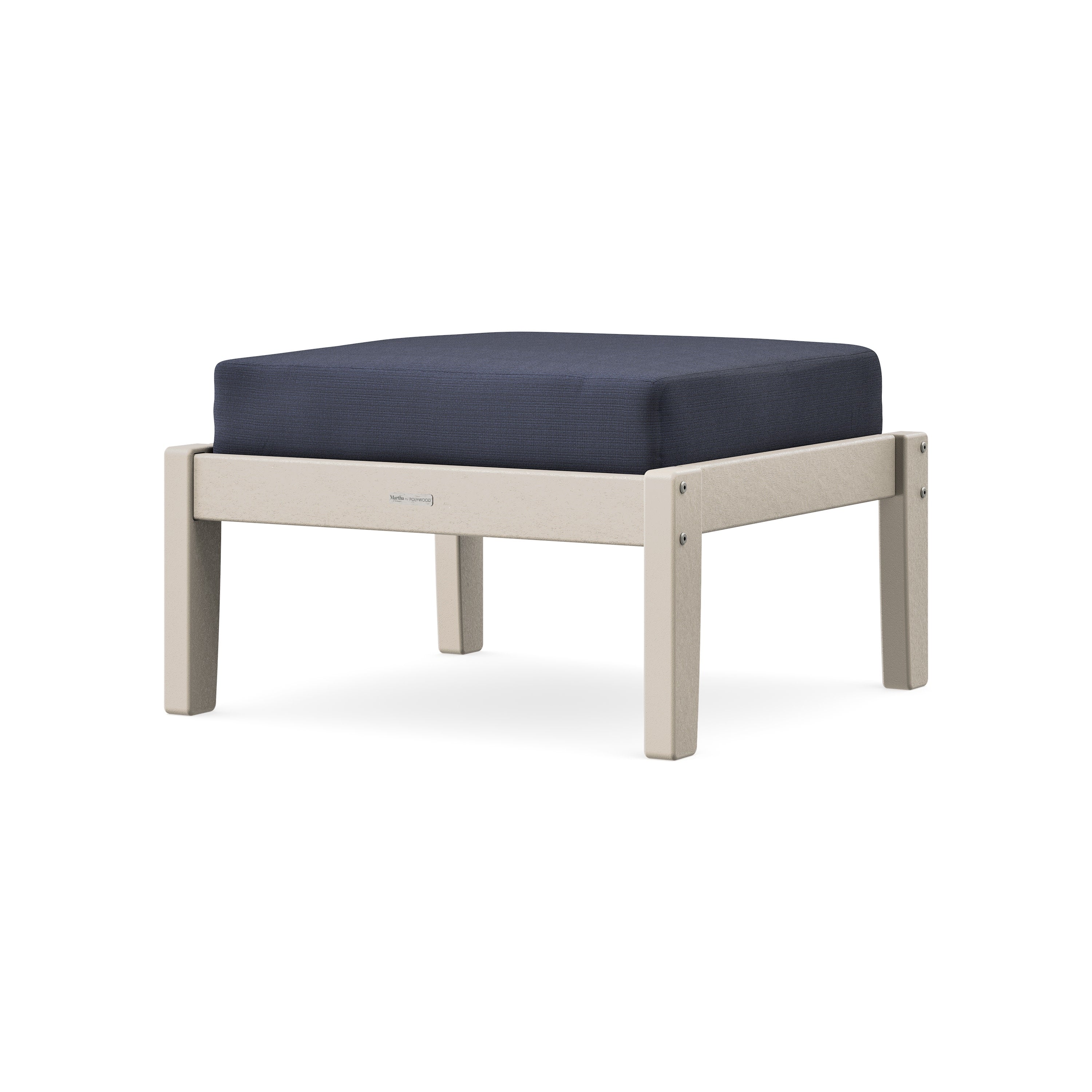 Chinoiserie Deep Seating Ottoman in Sand / Navy Linen