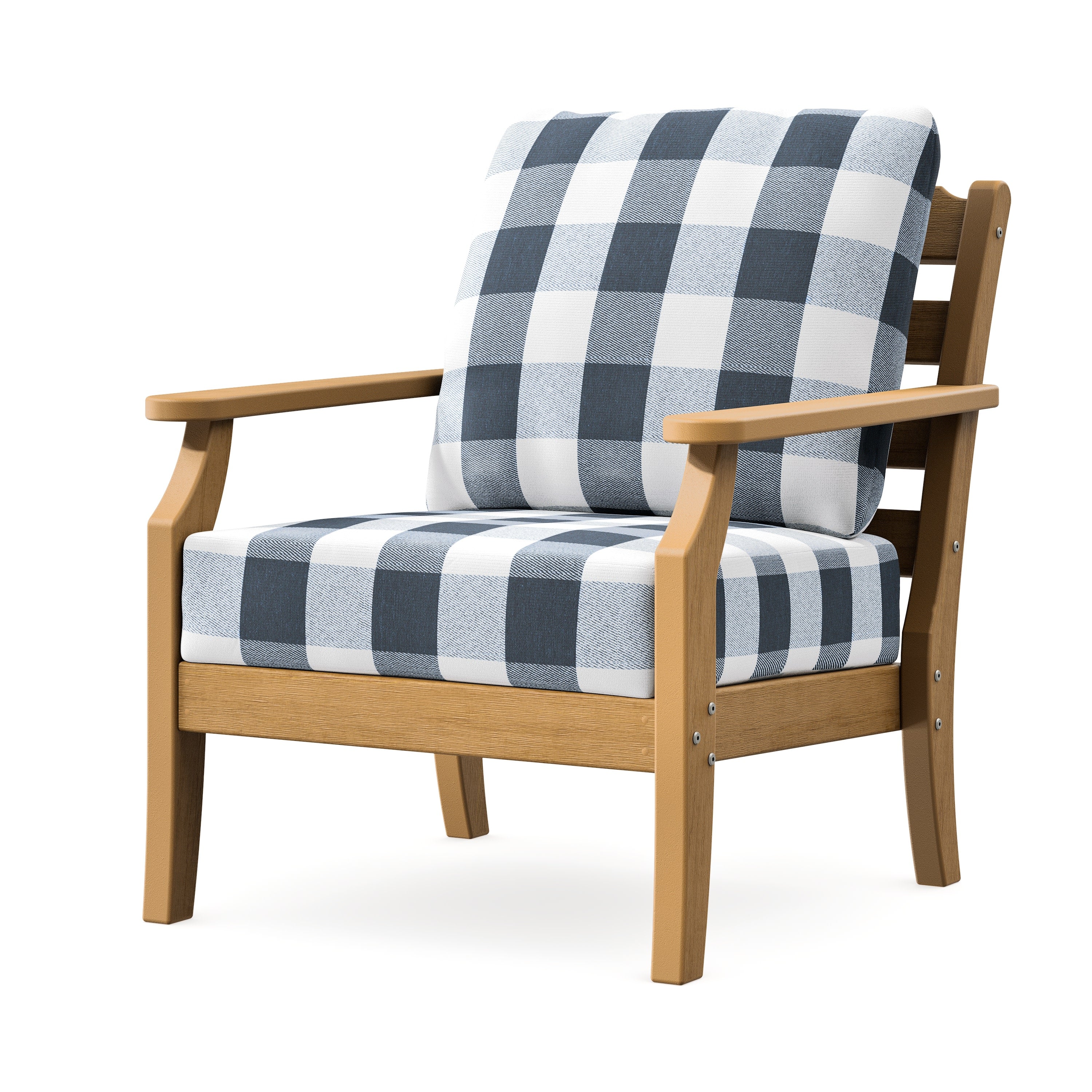 Savannah Deep Seating Chair in Natural / Buffalo Plaid Marine Indigo