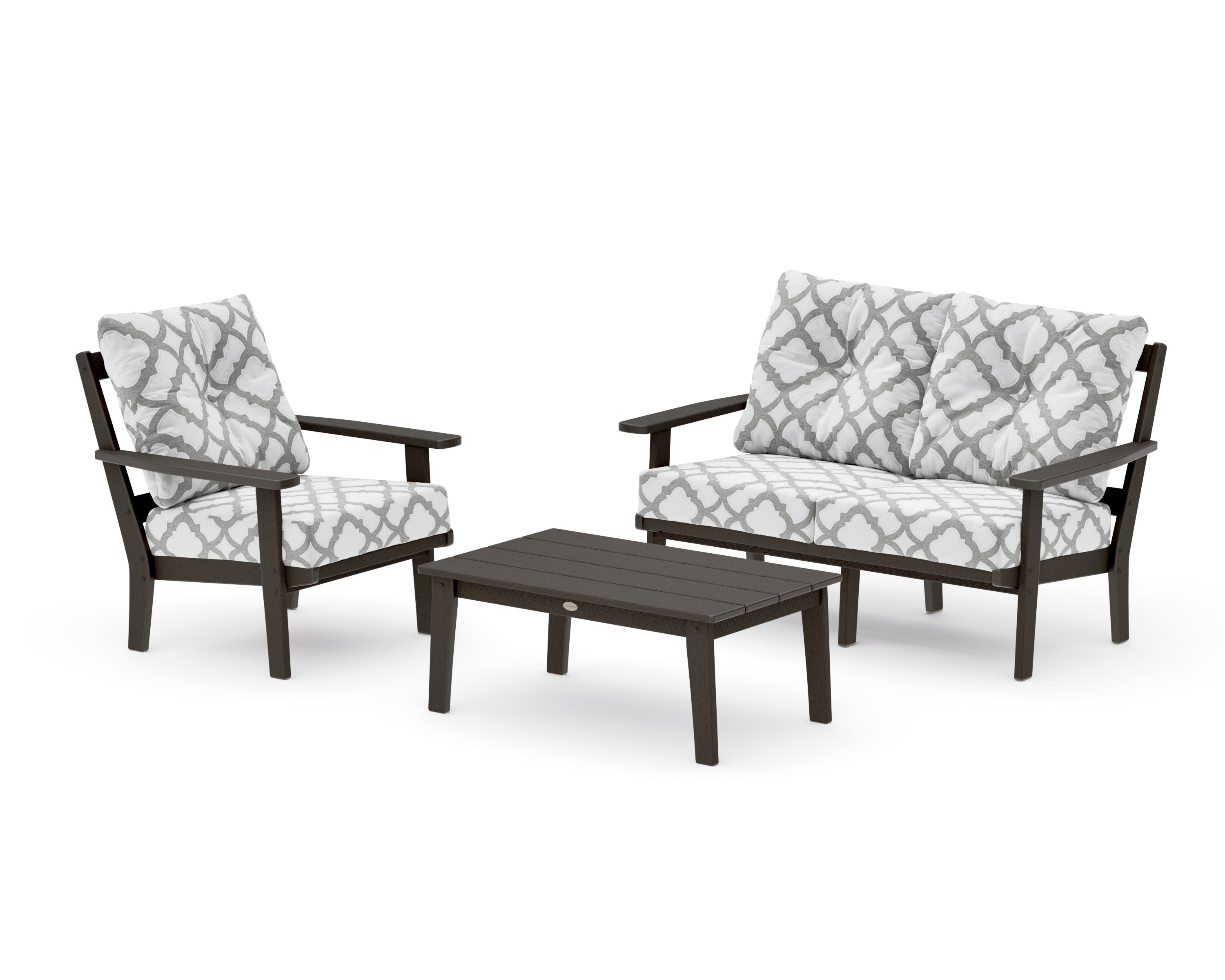 Oxford 3-Piece Deep Seating Set with Loveseat in Vintage Coffee / Trellis Grey Mist