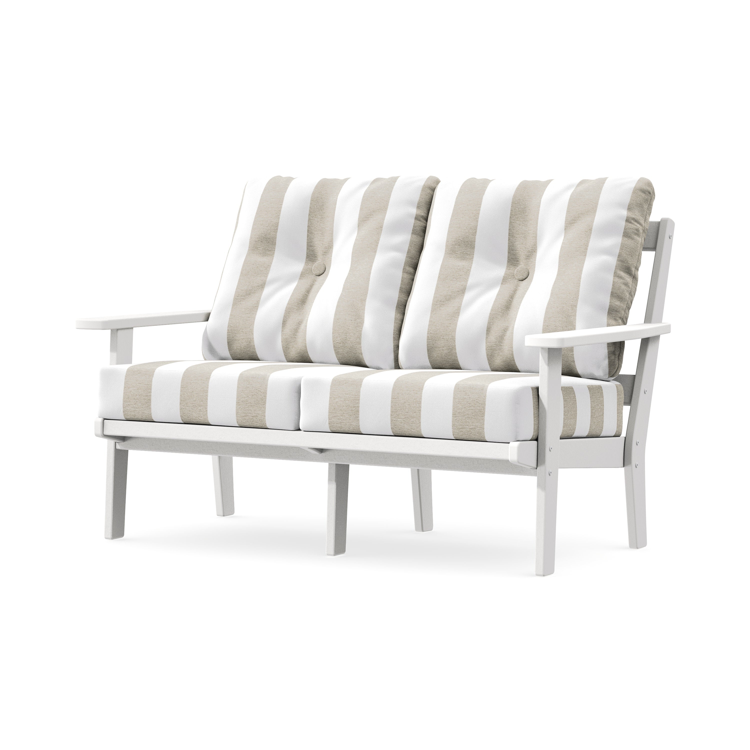 Oxford Deep SeatingLoveseat in White / Cabana Stripe Dune Burlap