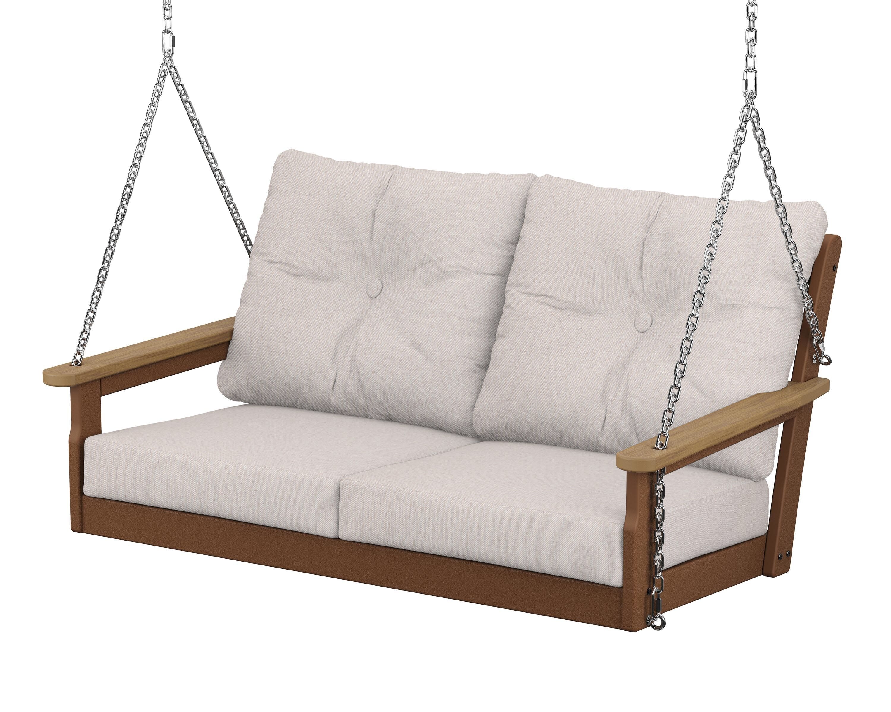Vineyard Deep Seating Swing in Teak / Natural / Dune Burlap