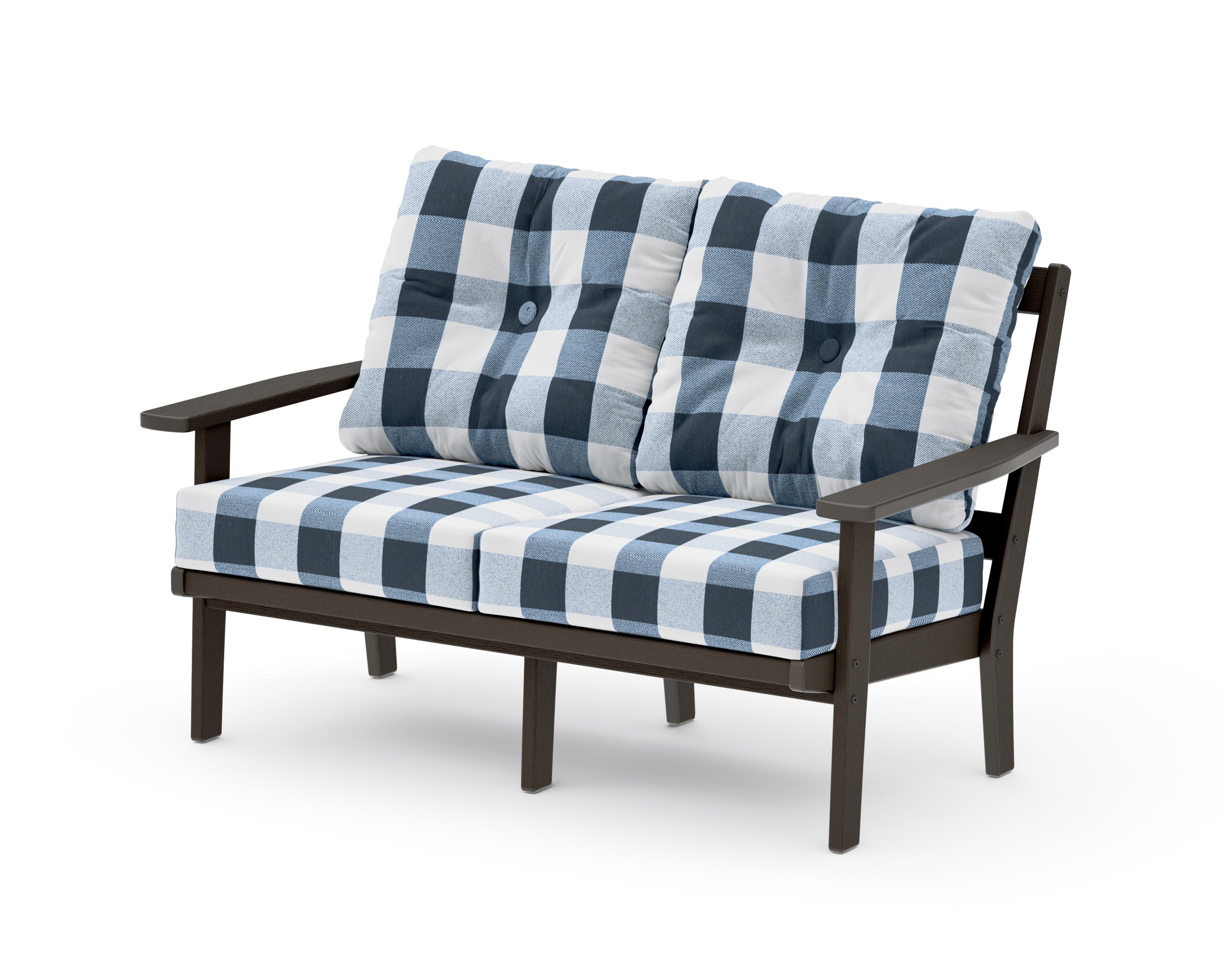 Prairie Deep SeatingLoveseat in Vintage Coffee / Buffalo Plaid Marine Indigo