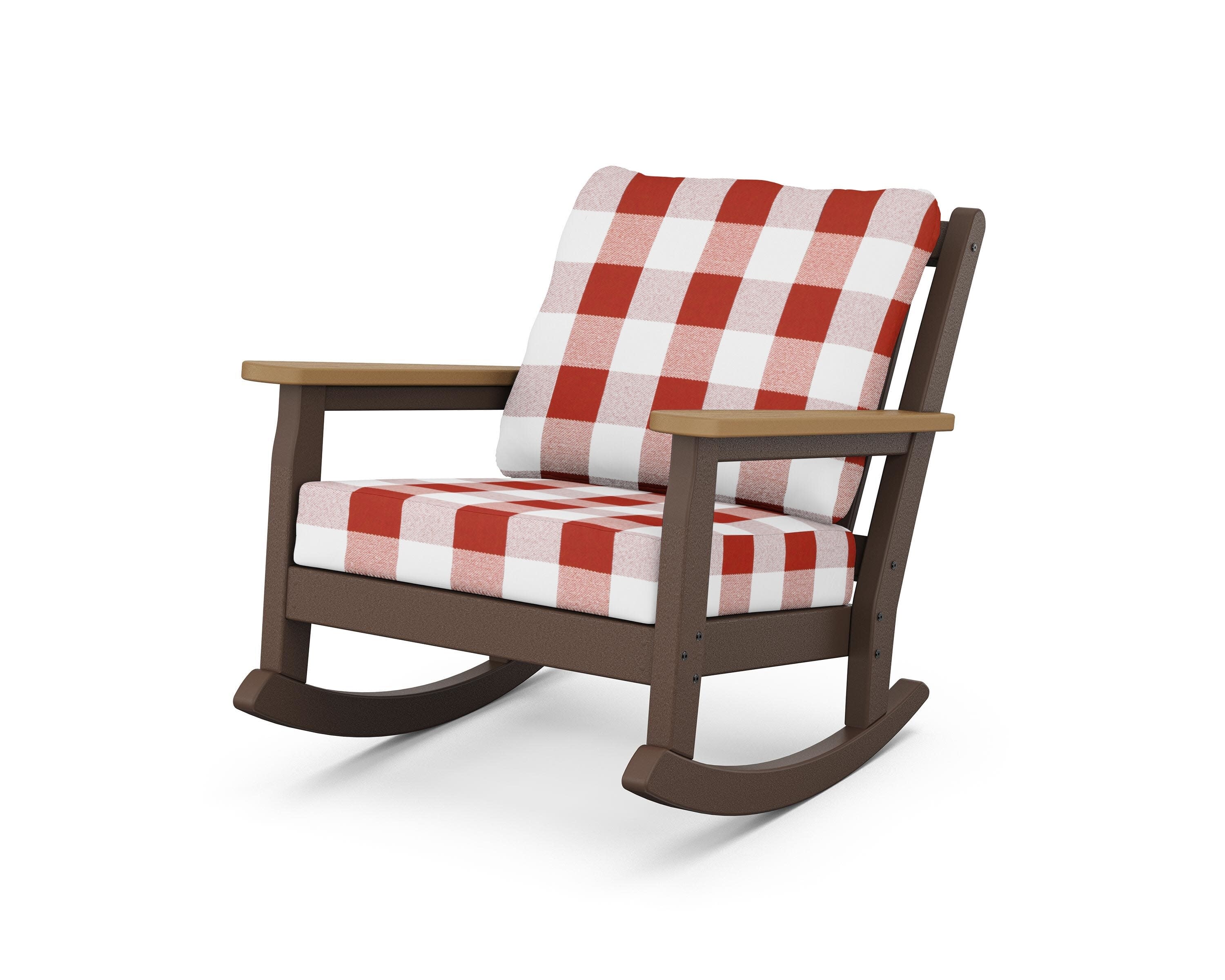 Chippendale Deep Seating Rocking Chair in Mahogany / Natural / Buffalo Plaid Crimson