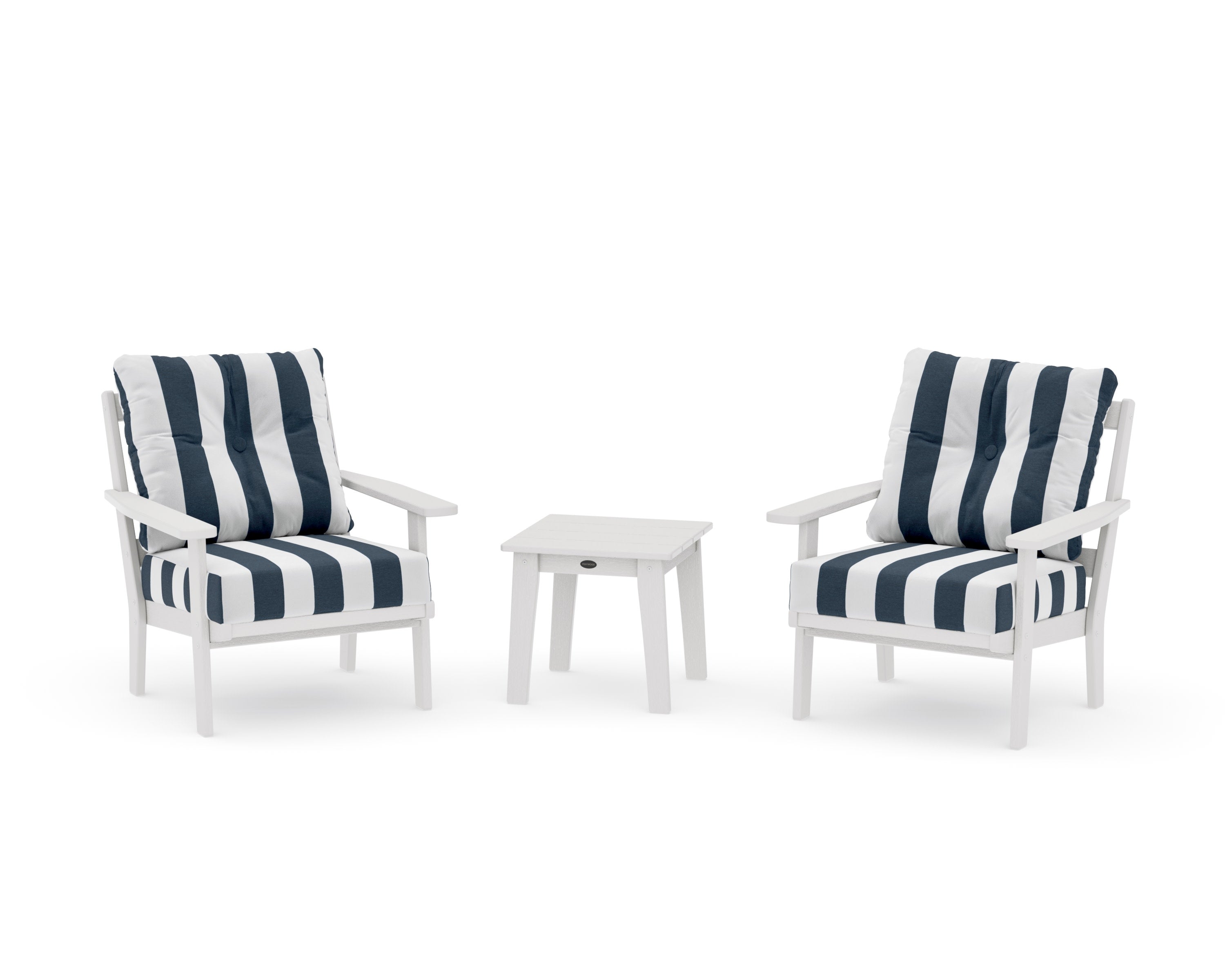 Oxford 3-Piece Deep Seating Set in Vintage White / Cabana Stripe Marine Indigo